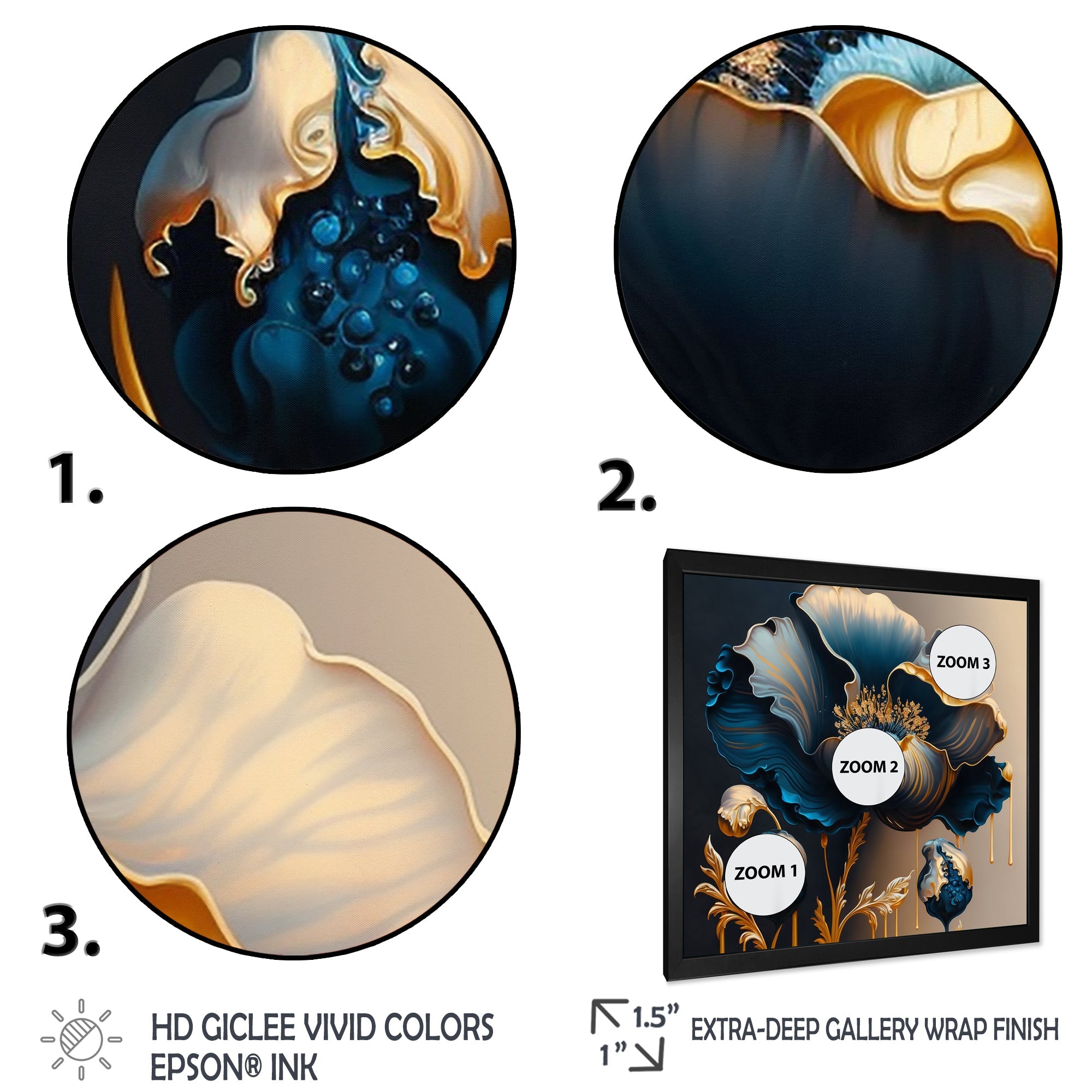 Deep Blue And Gold Single Flower V