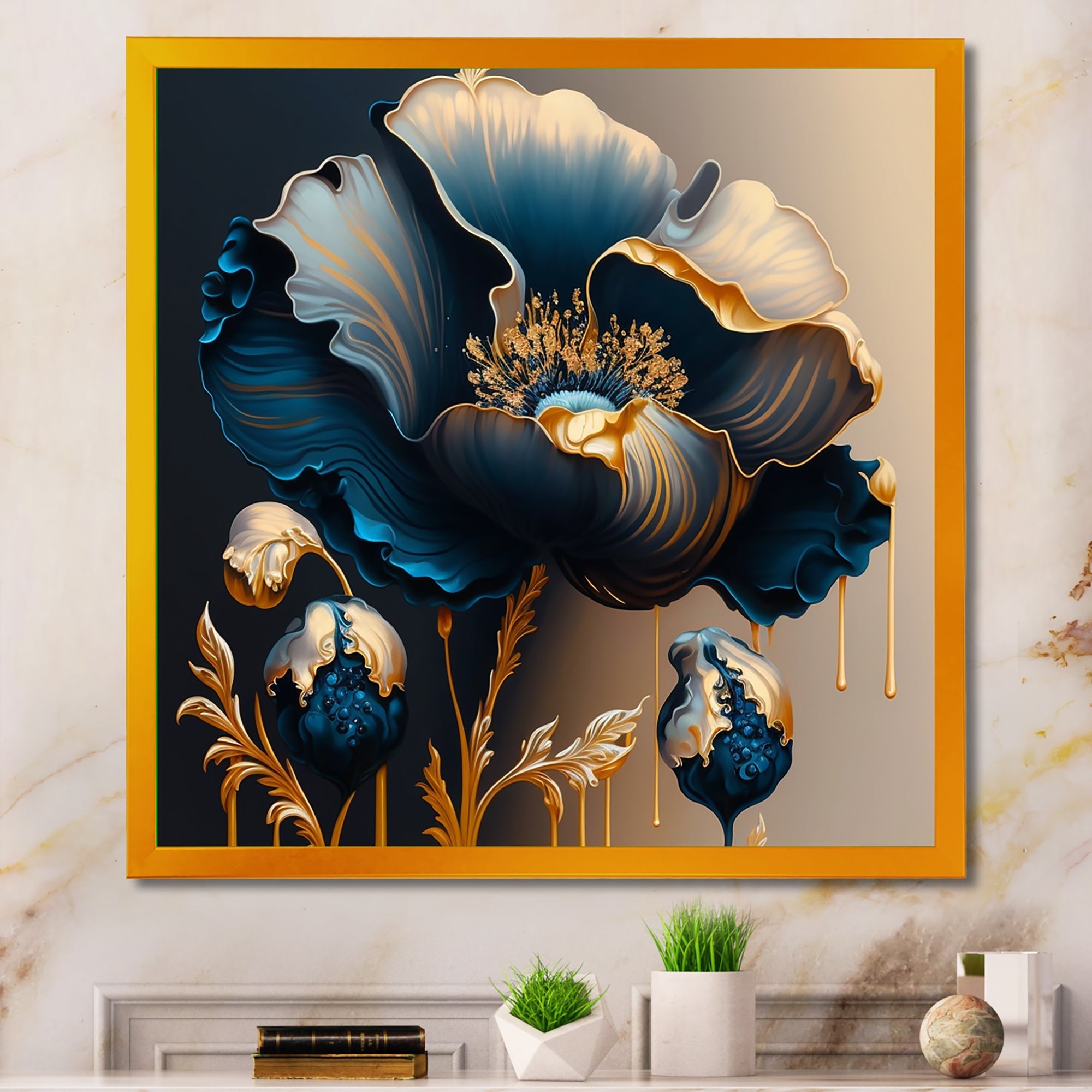 Deep Blue And Gold Single Flower V