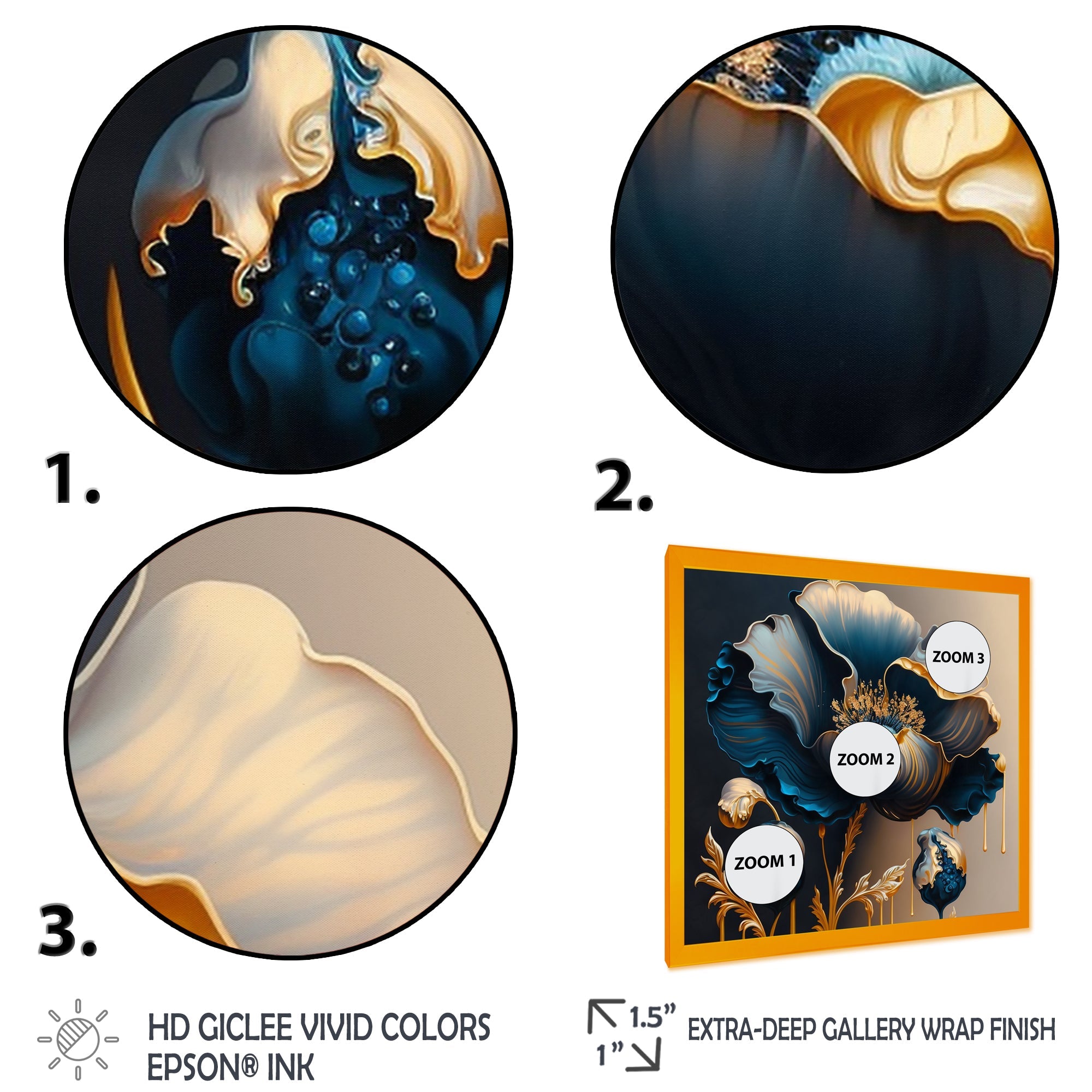 Deep Blue And Gold Single Flower V