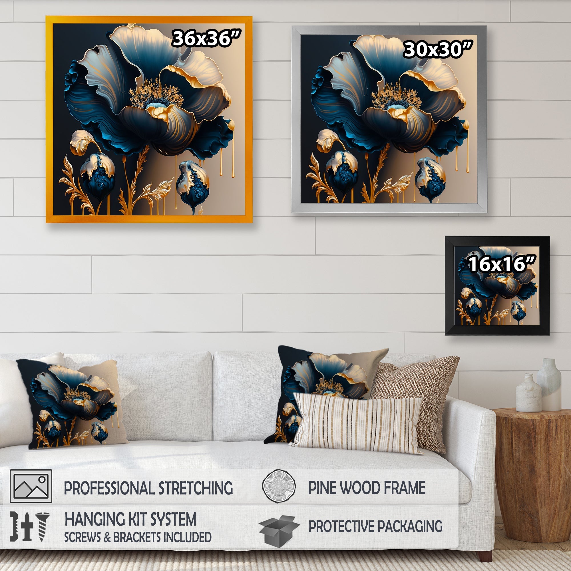 Deep Blue And Gold Single Flower V