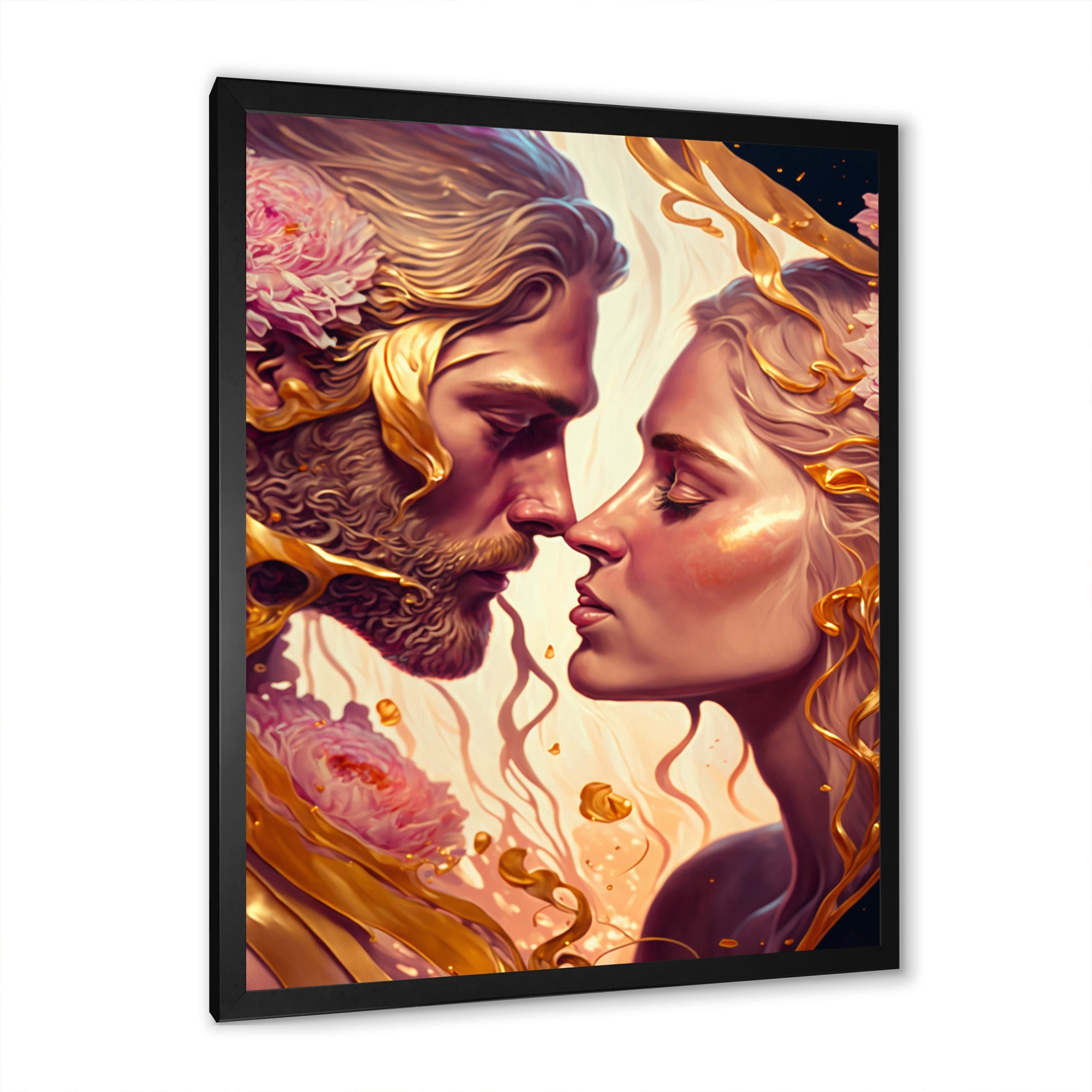 Gold And Pink Couple Kissing Art