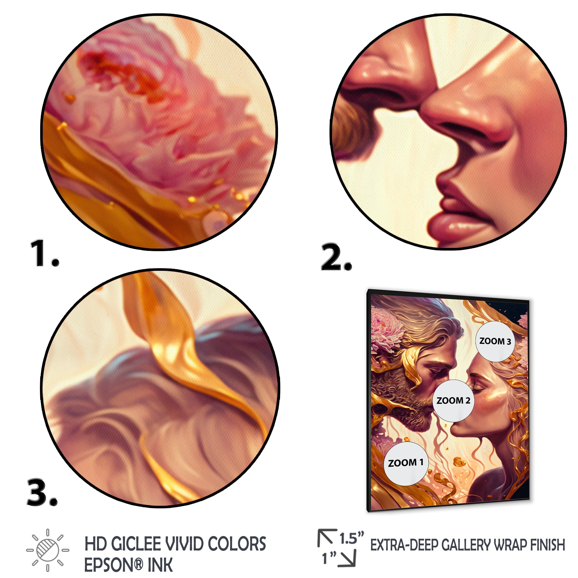 Gold And Pink Couple Kissing Art