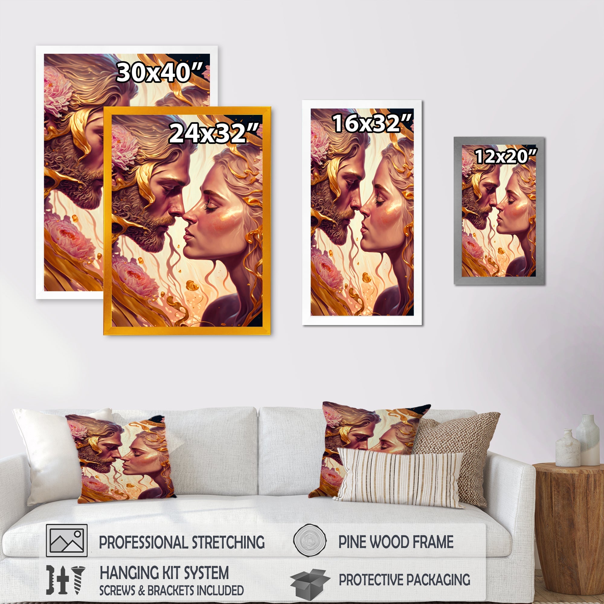 Gold And Pink Couple Kissing Art