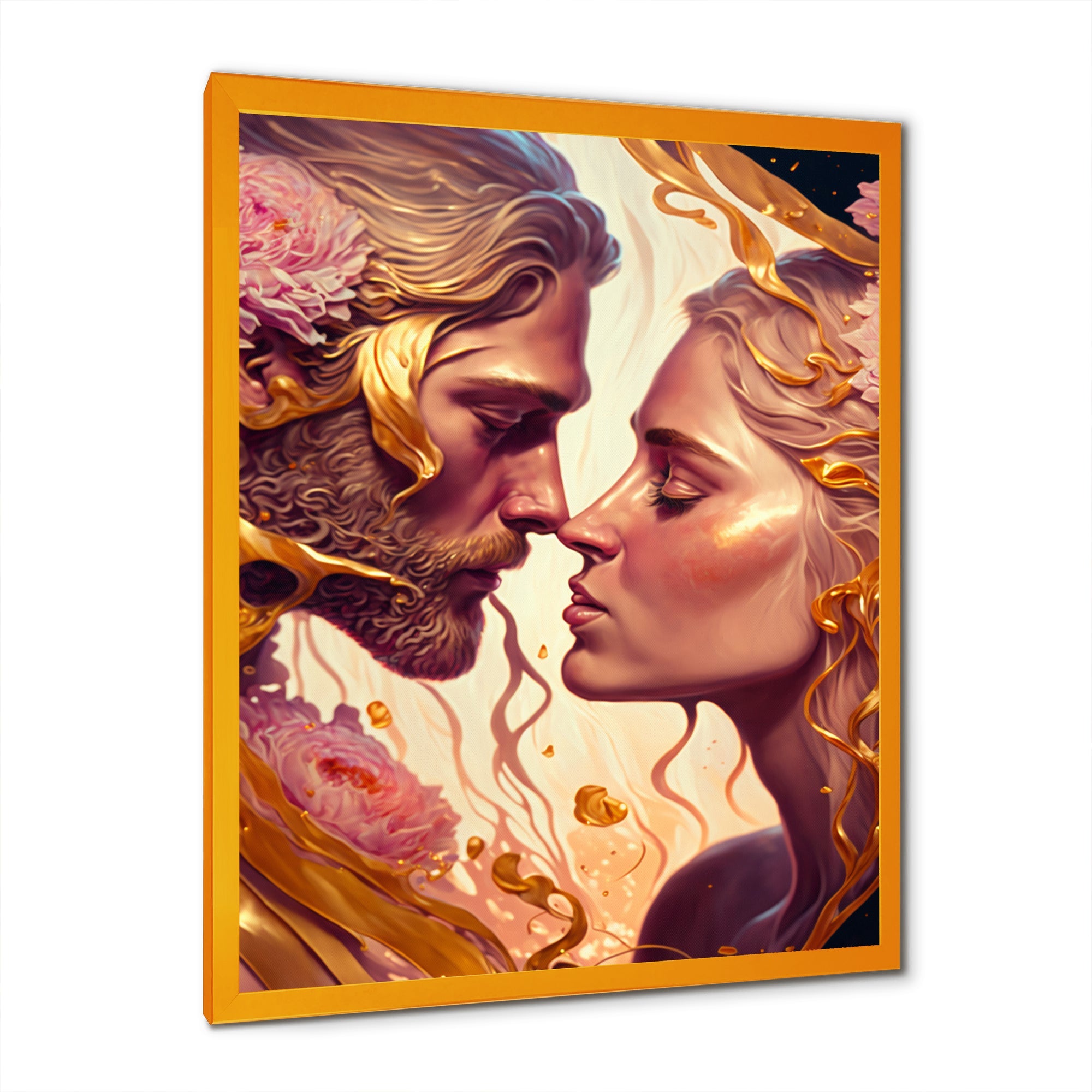 Gold And Pink Couple Kissing Art