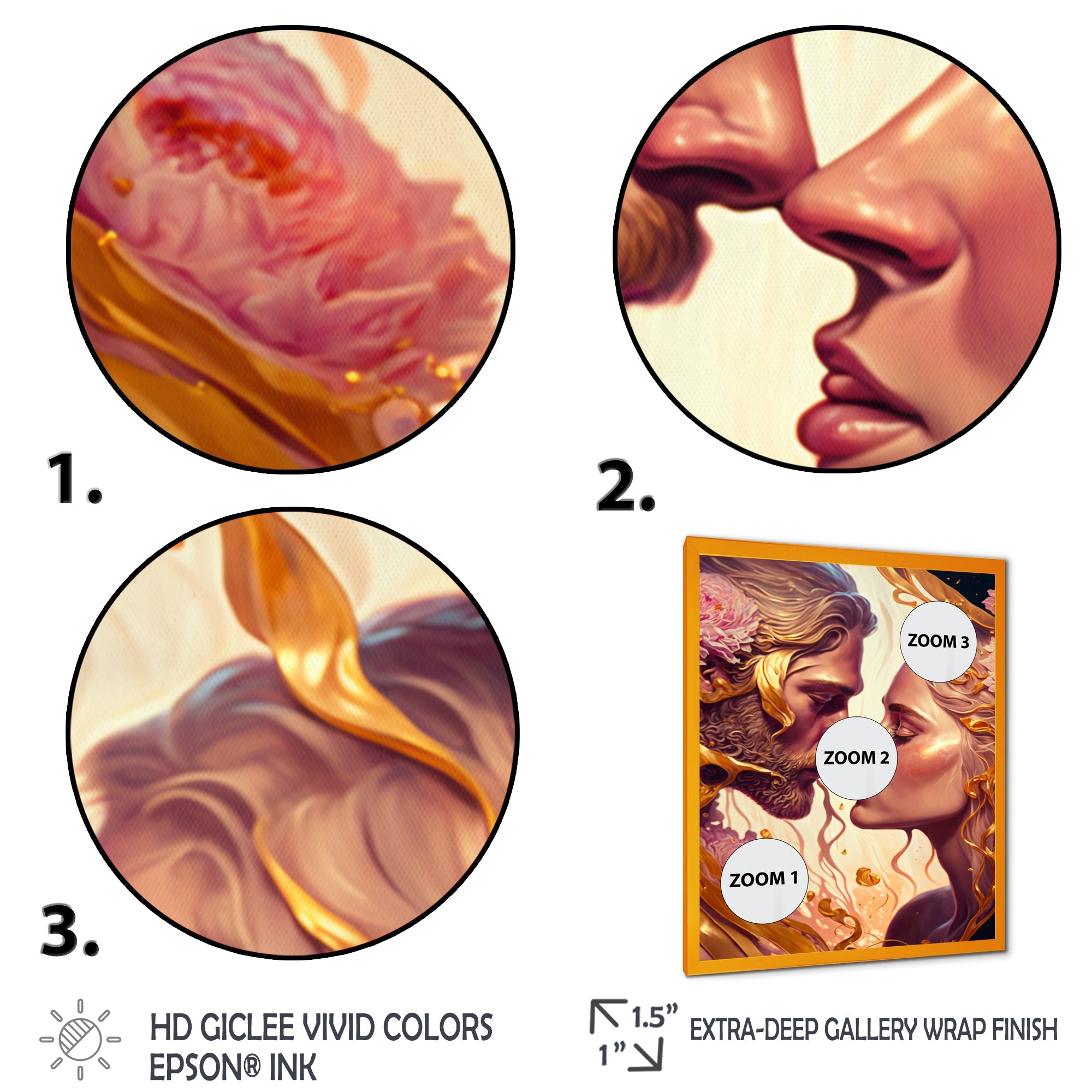 Gold And Pink Couple Kissing Art