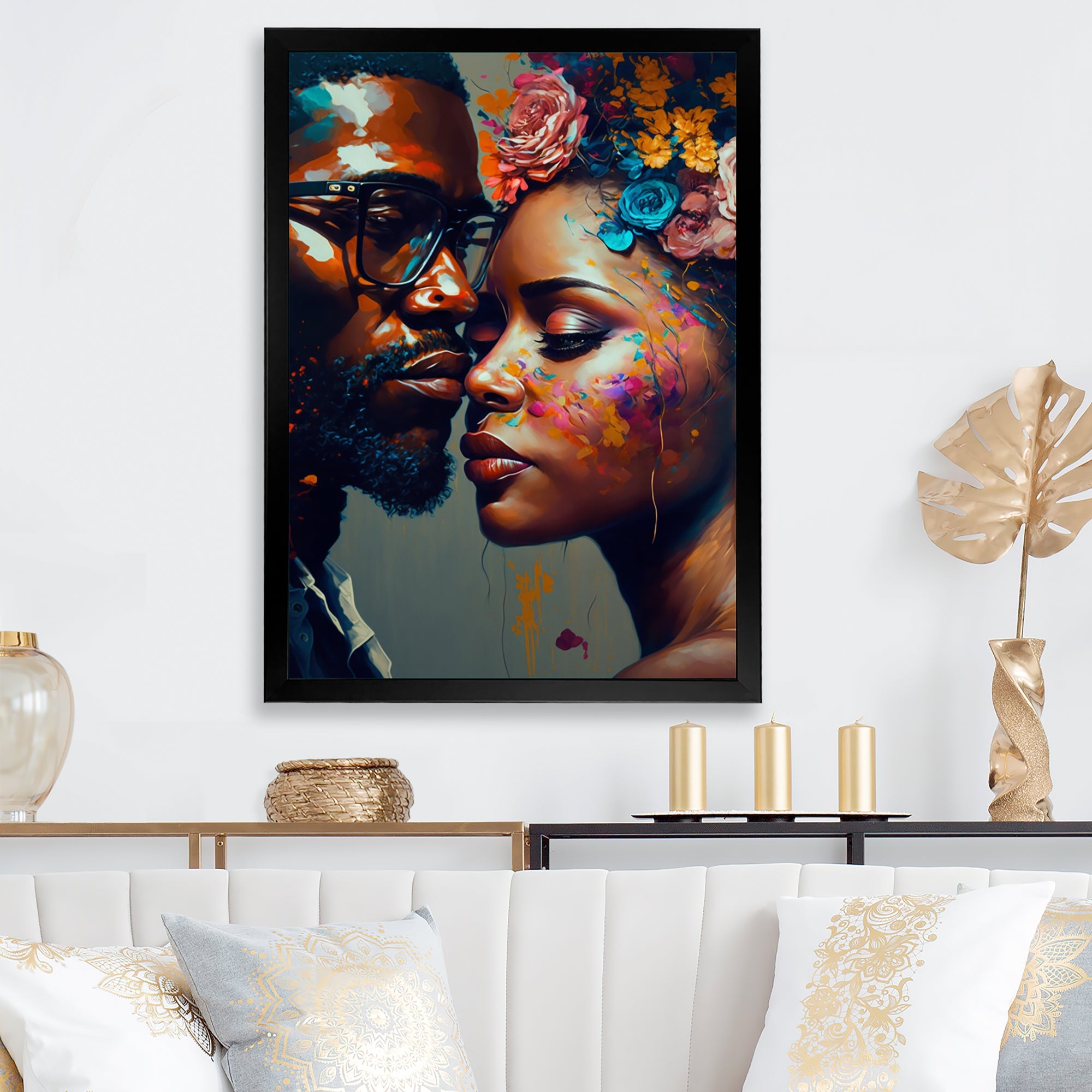 Loving Couple Kissing Floral Design V