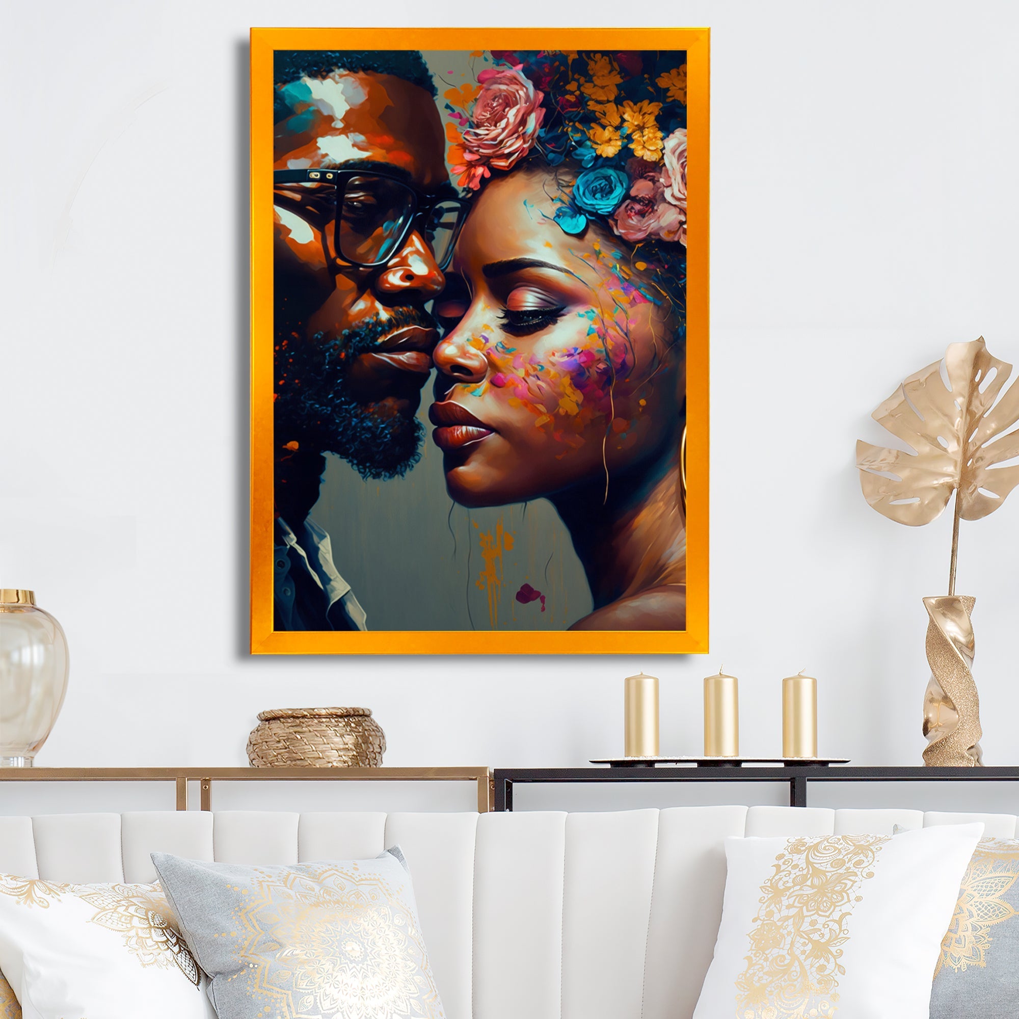 Loving Couple Kissing Floral Design V