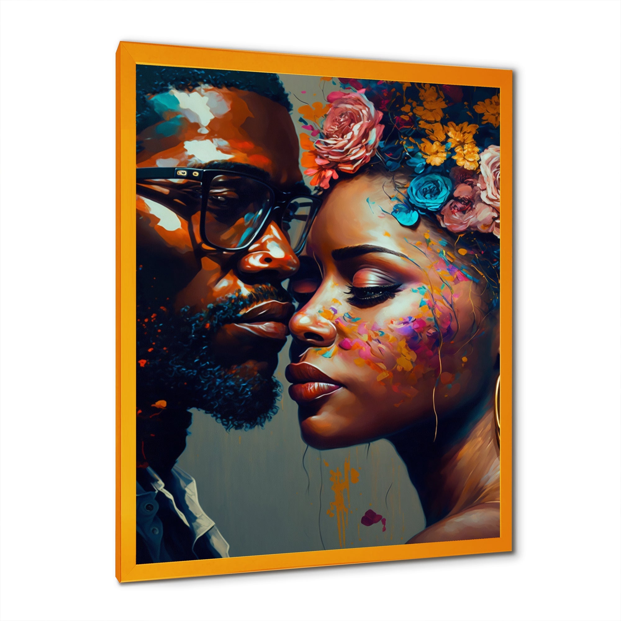 Loving Couple Kissing Floral Design V