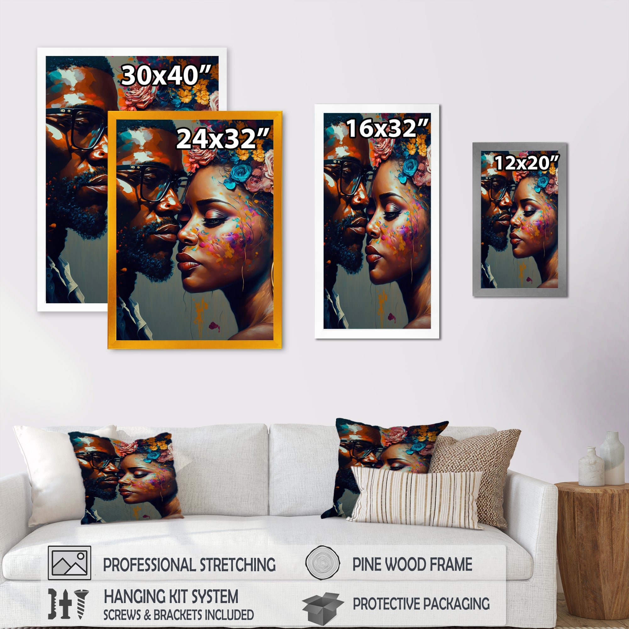 Loving Couple Kissing Floral Design V