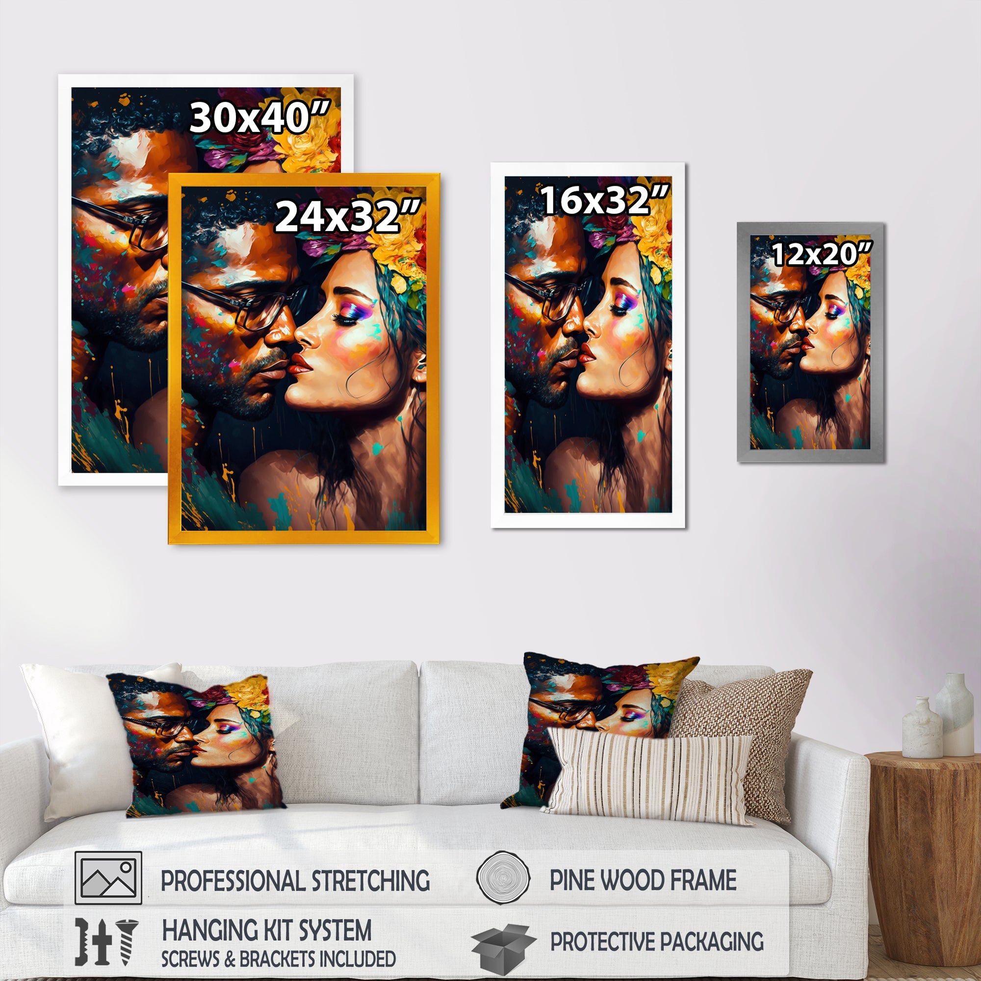 Loving Couple Kissing Floral Design VI