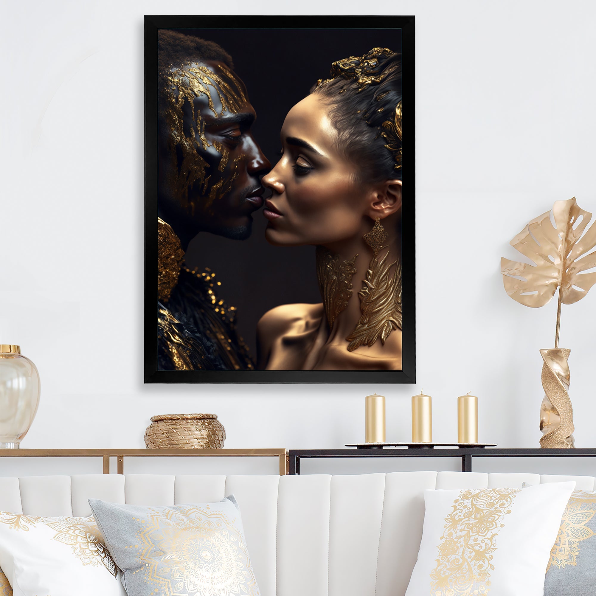 Gold African Amercian Couple Kissing