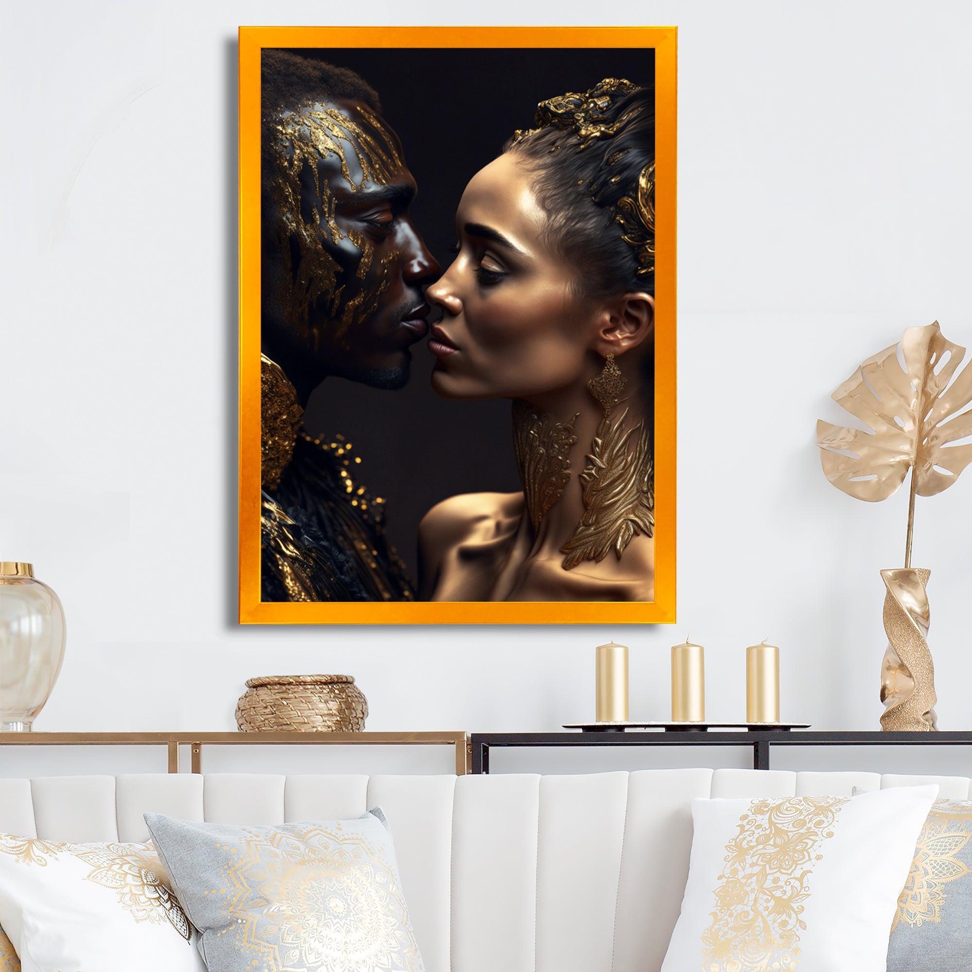 Gold African Amercian Couple Kissing