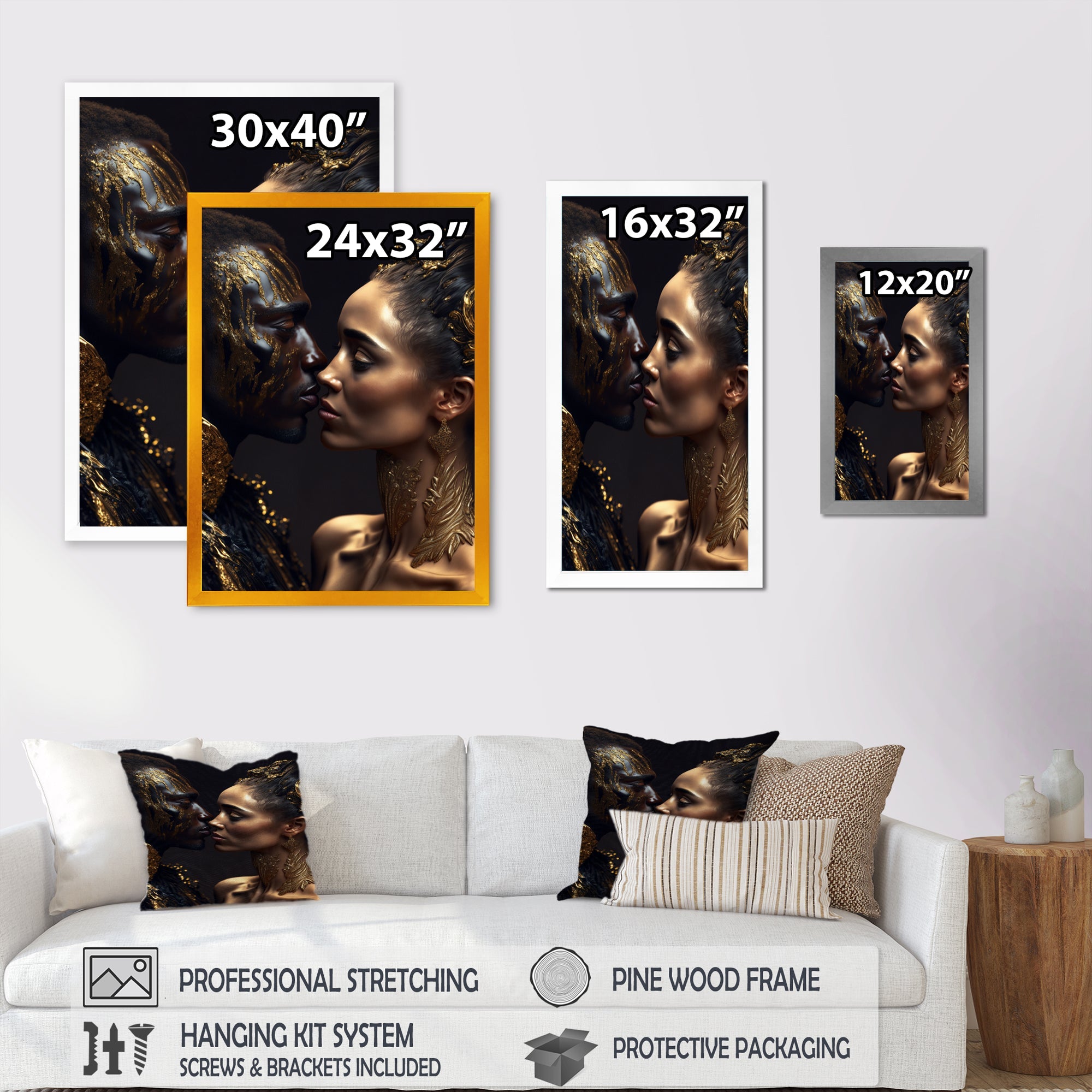 Gold African Amercian Couple Kissing