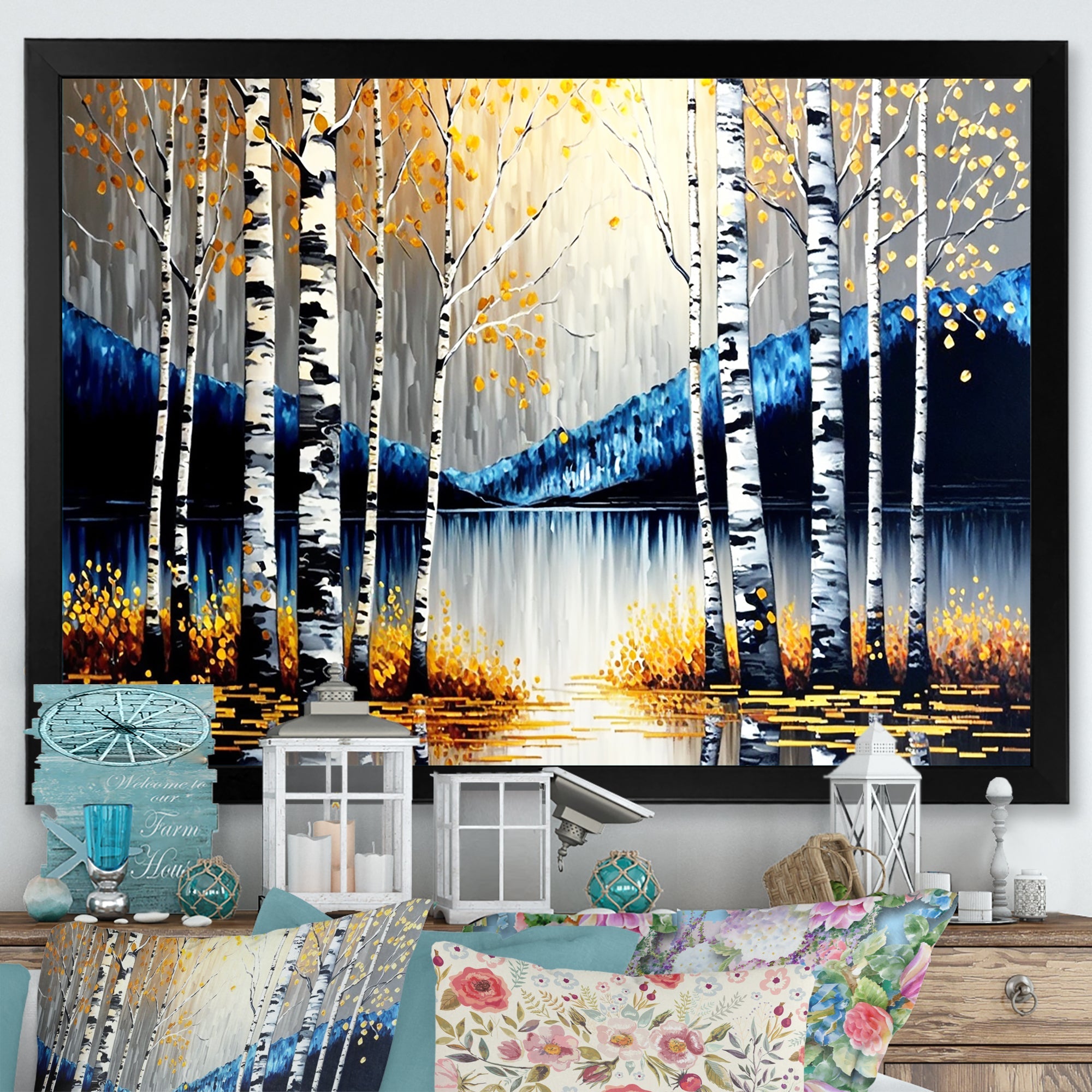 Monochrome Golden Birch Trees By The River IV