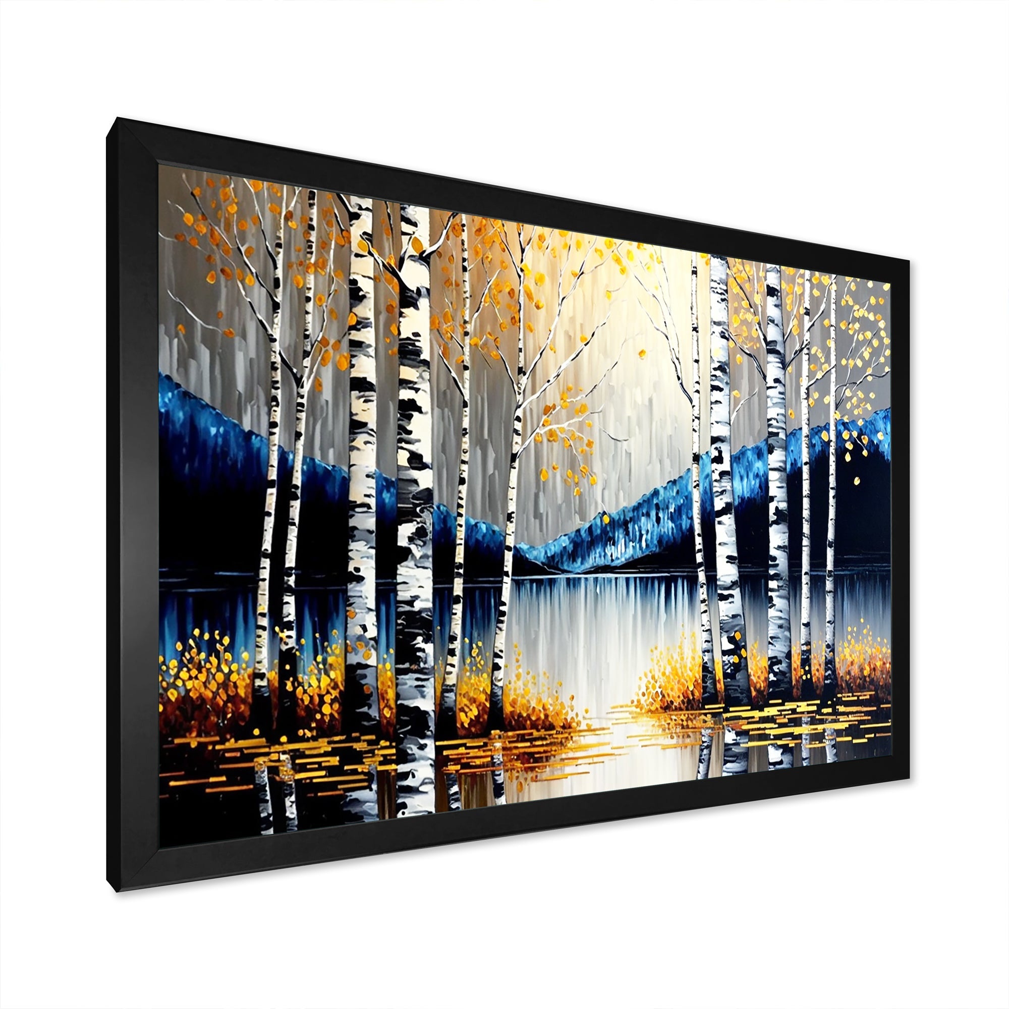 Monochrome Golden Birch Trees By The River IV