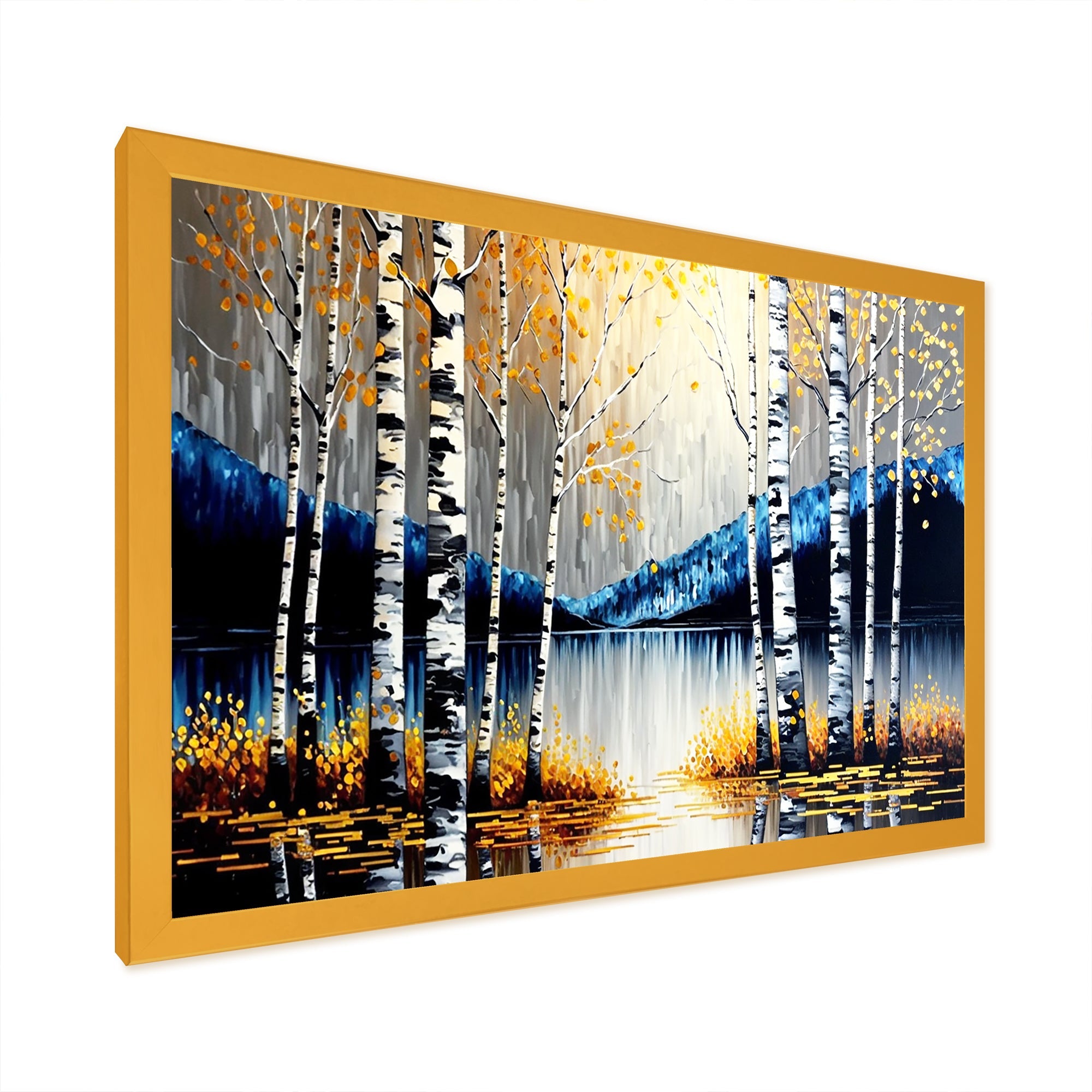 Monochrome Golden Birch Trees By The River IV