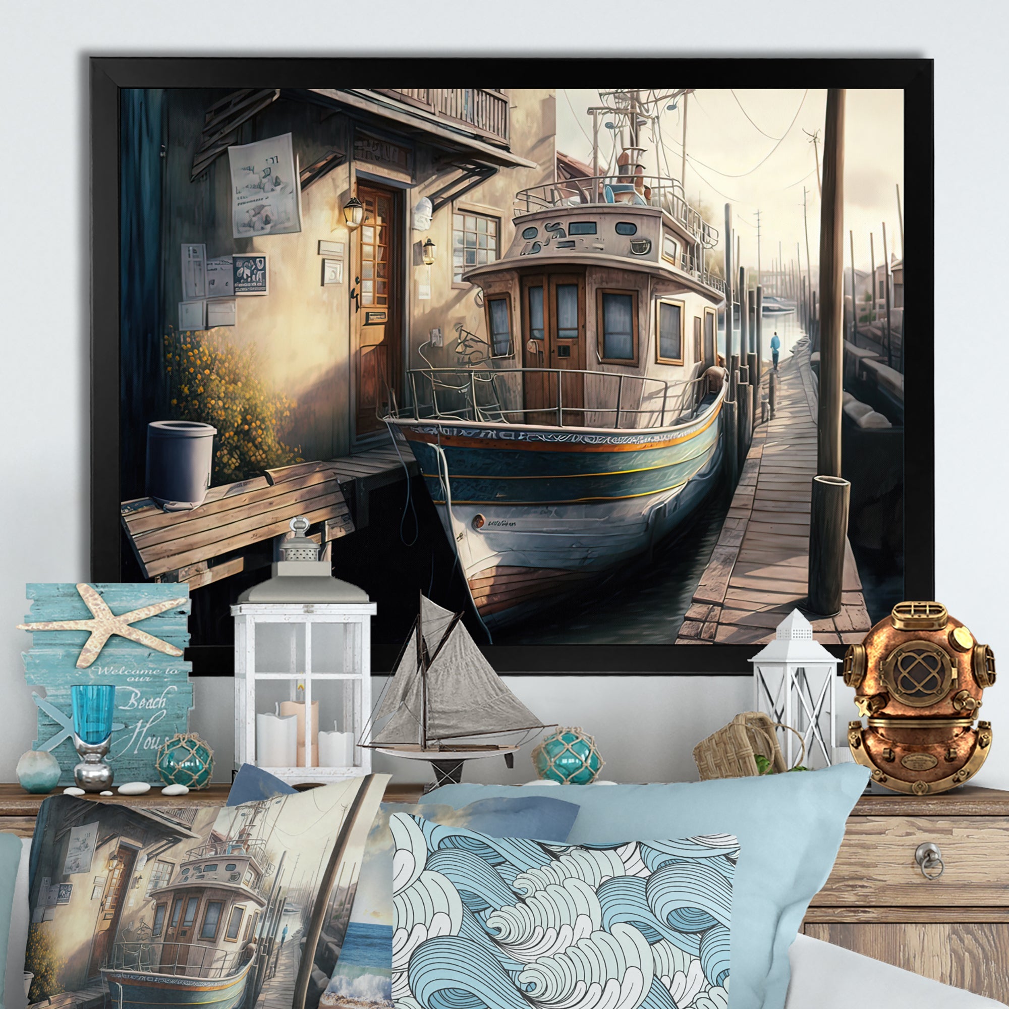 Rustic Port With A Fishing Boat IV