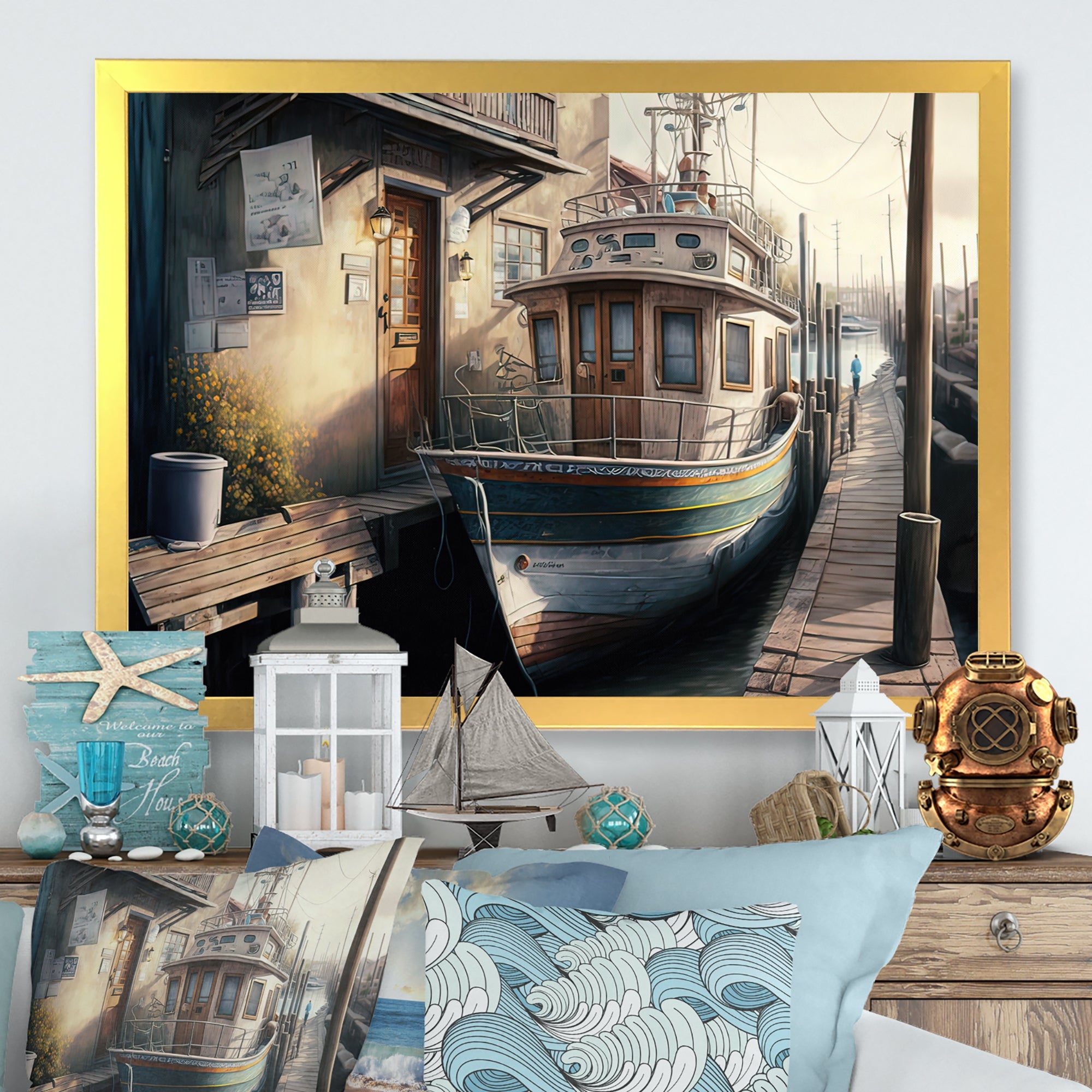 Rustic Port With A Fishing Boat IV