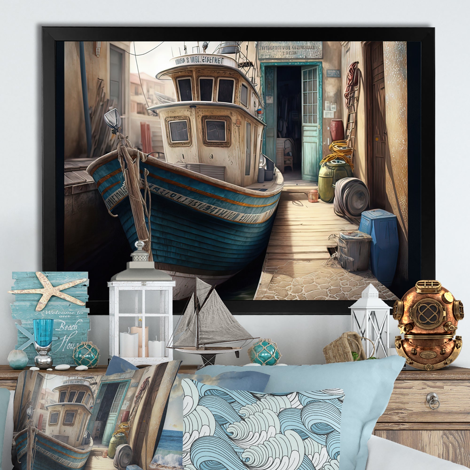 Rustic Port With A Fishing Boat VI