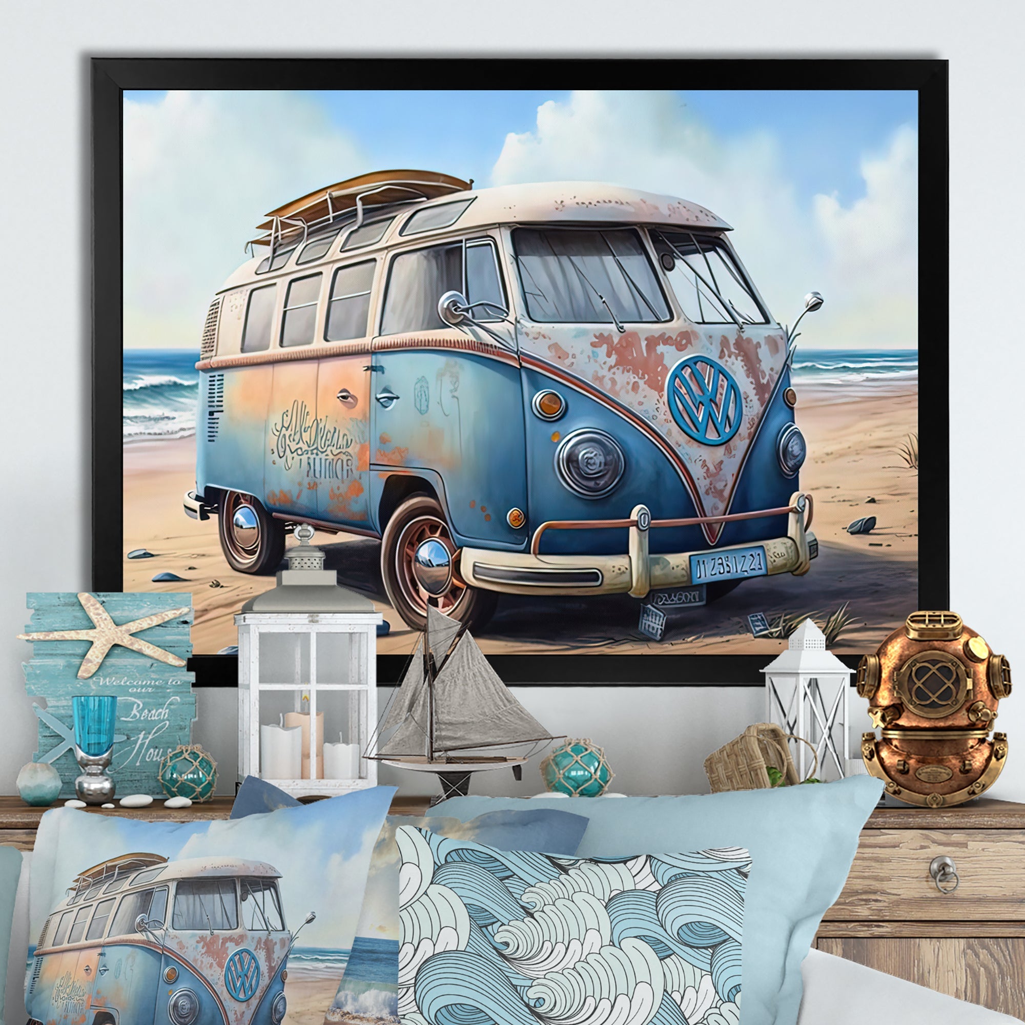 70S Surfing Van At The Beach III