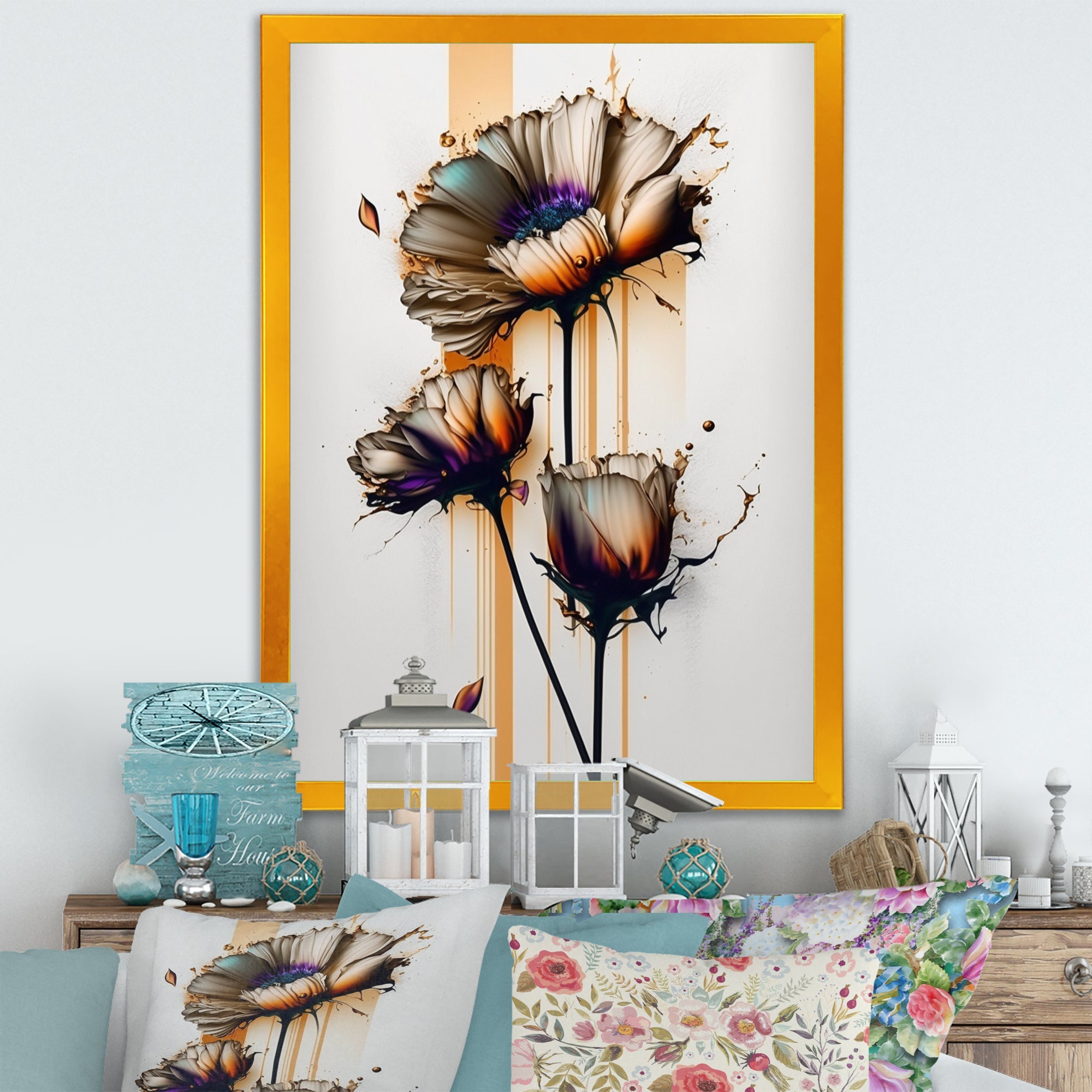 Orange Daisy Flower On Abstract Fusion I