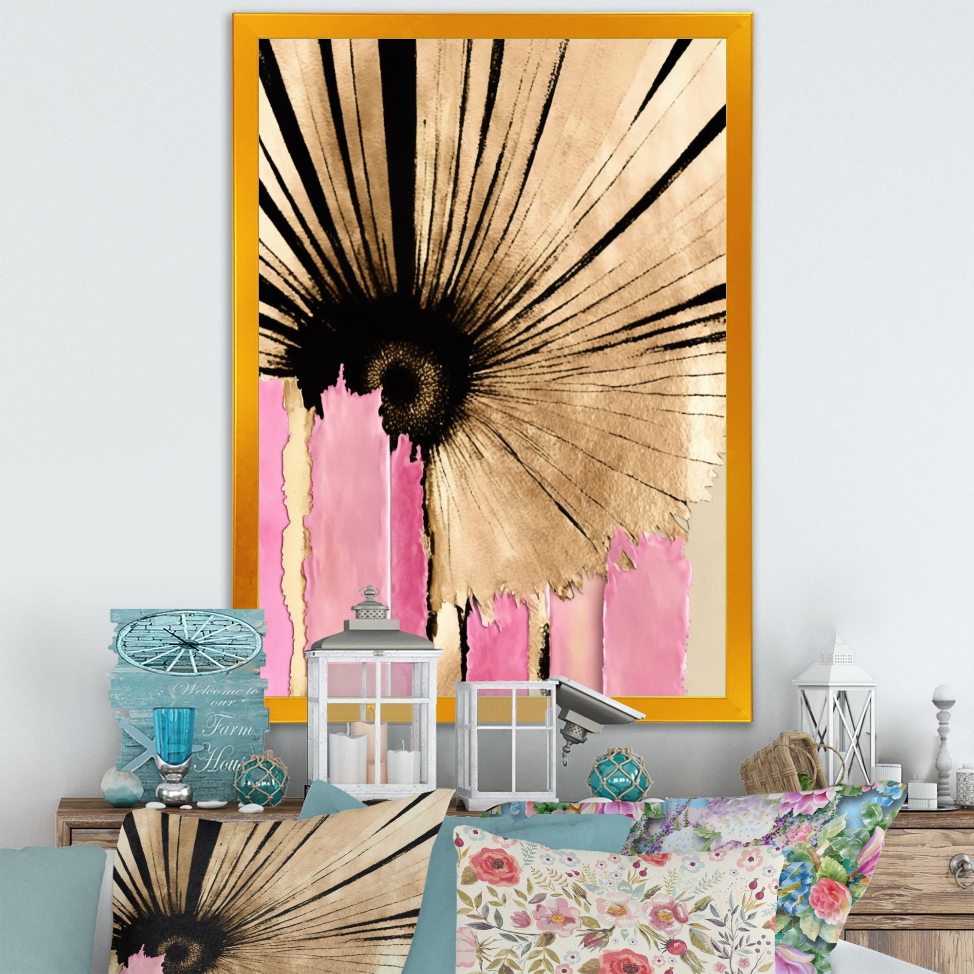Pink Gerbera Flower On Abstract Fusion I