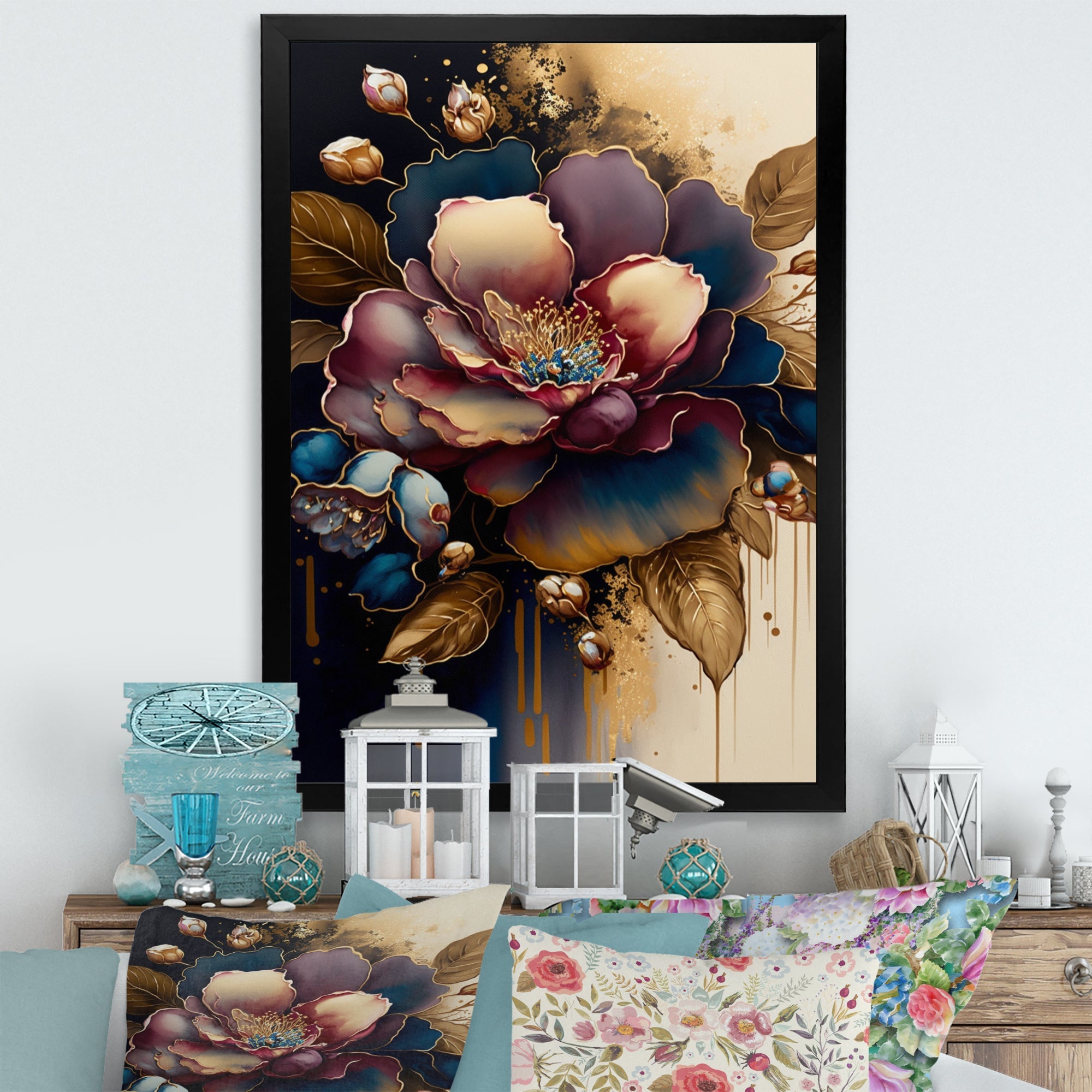 Red And Gold Camellia Floral Design I