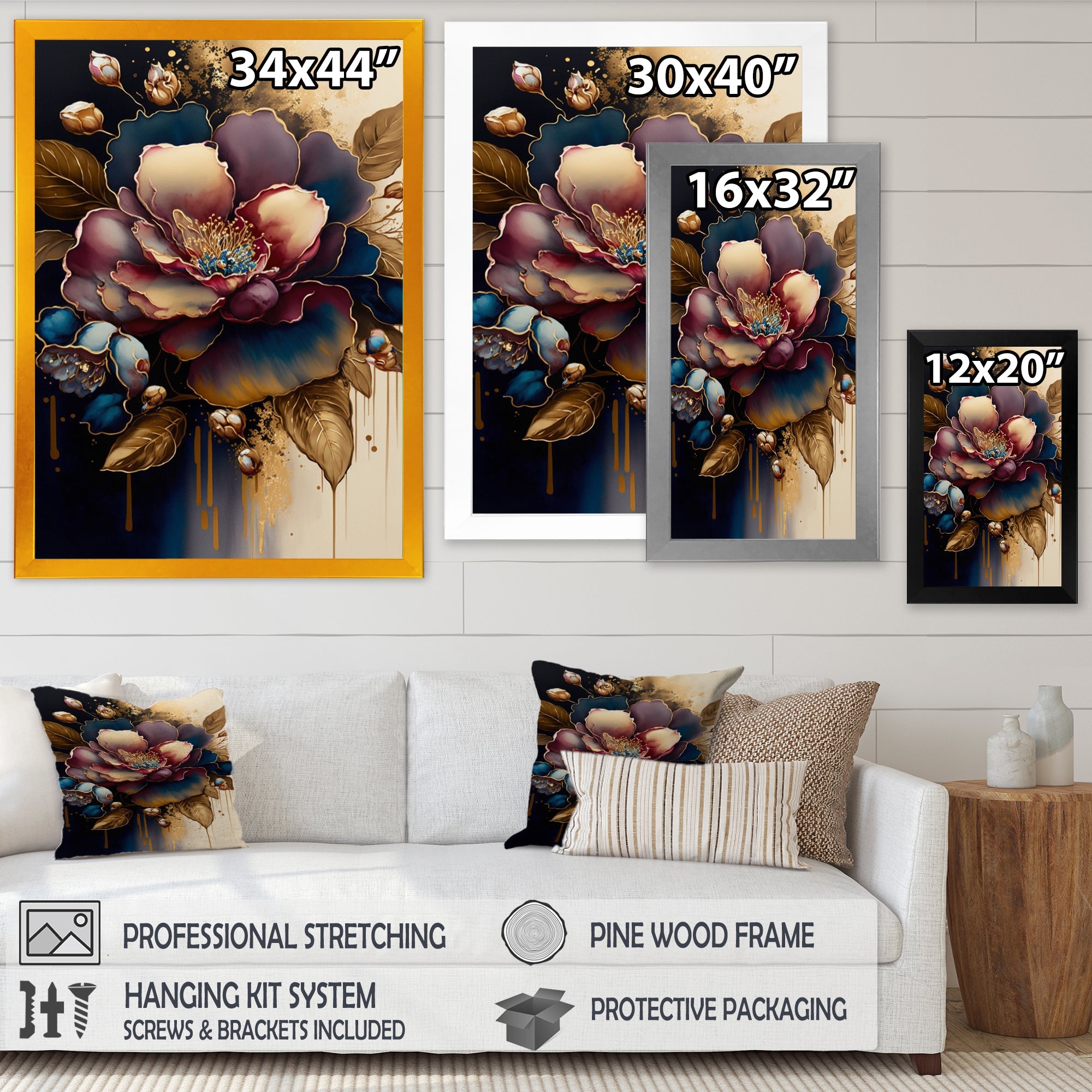 Red And Gold Camellia Floral Design I