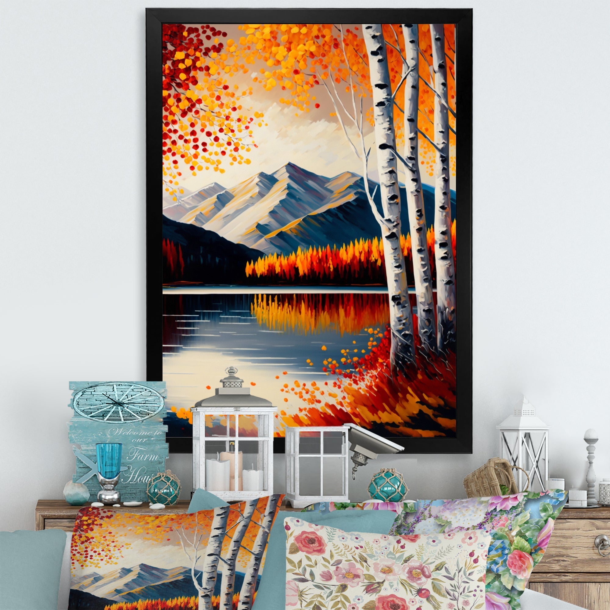 Red And Orange Birch Trees By The Lake V