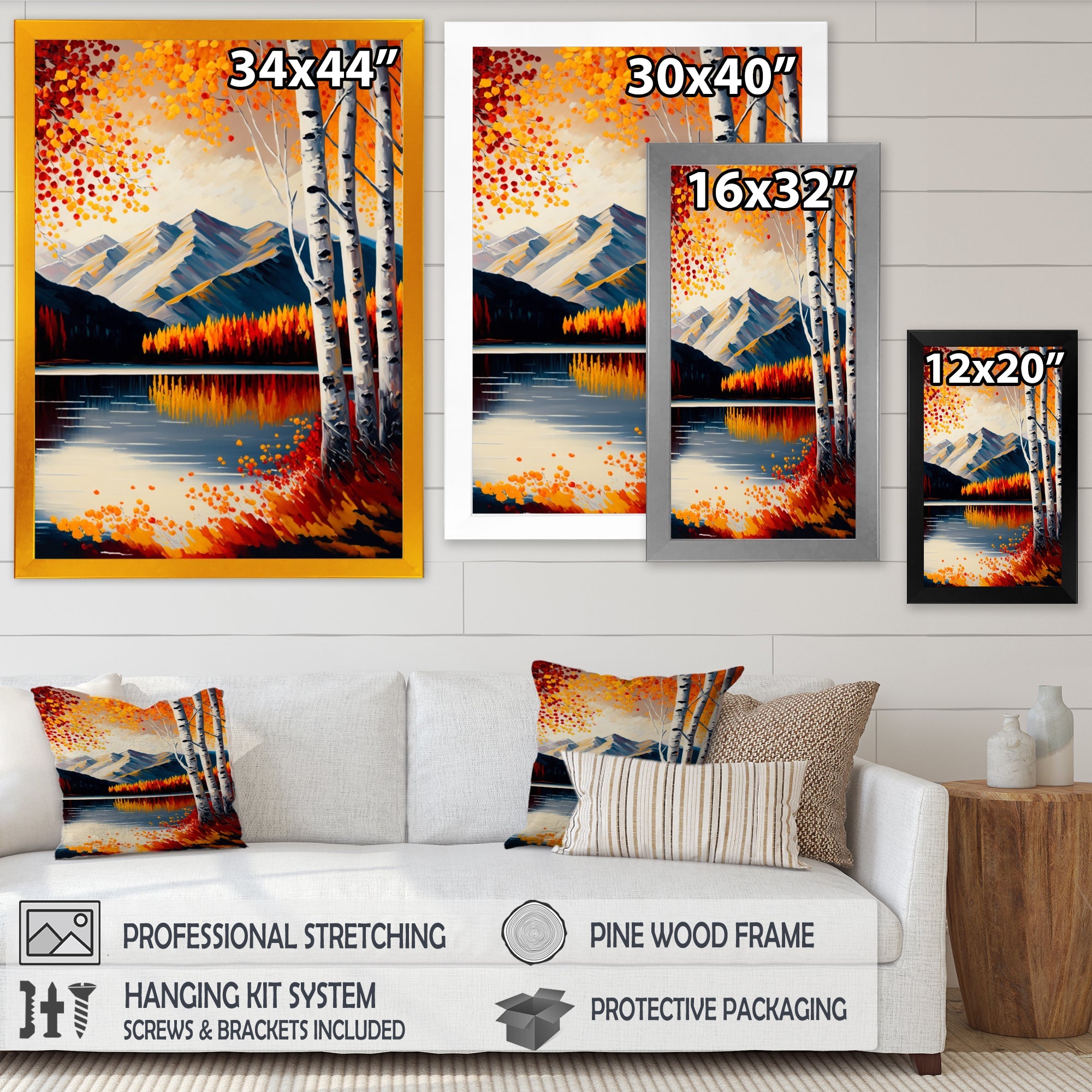 Red And Orange Birch Trees By The Lake V