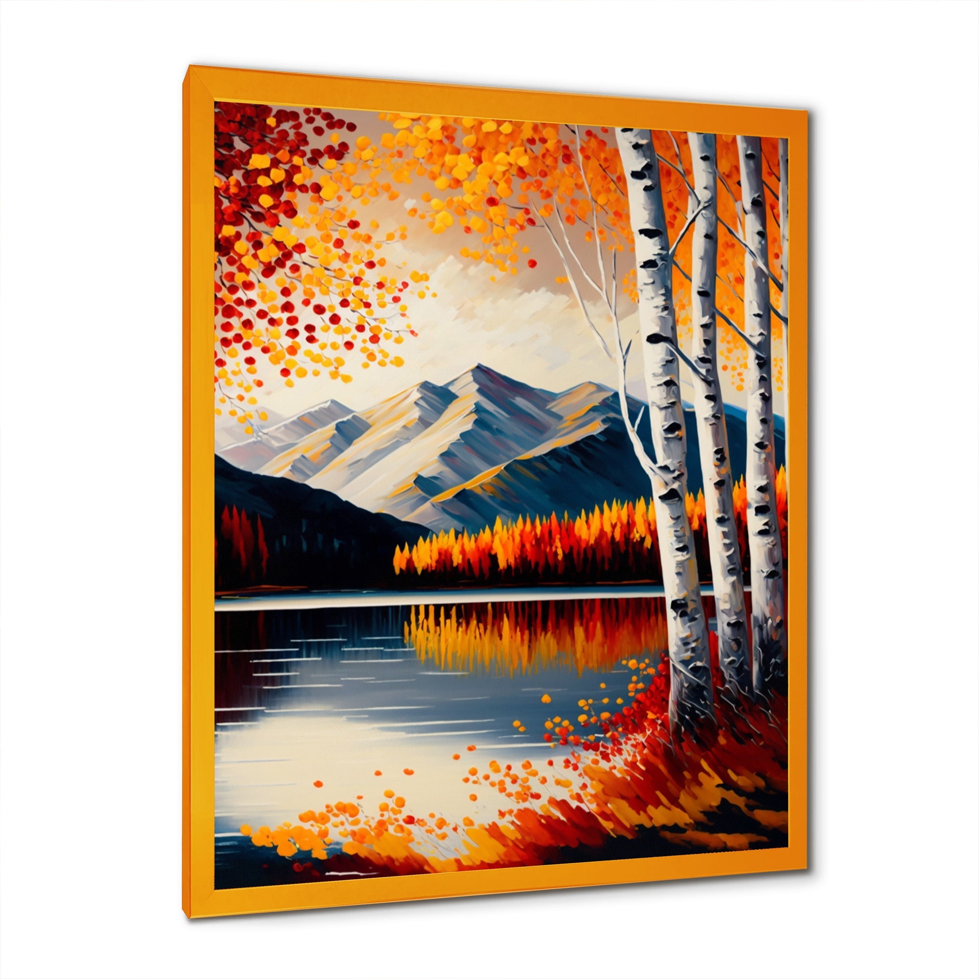 Red And Orange Birch Trees By The Lake V