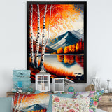 Red And Orange Birch Trees By The Lake VI