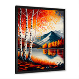 Red And Orange Birch Trees By The Lake VI
