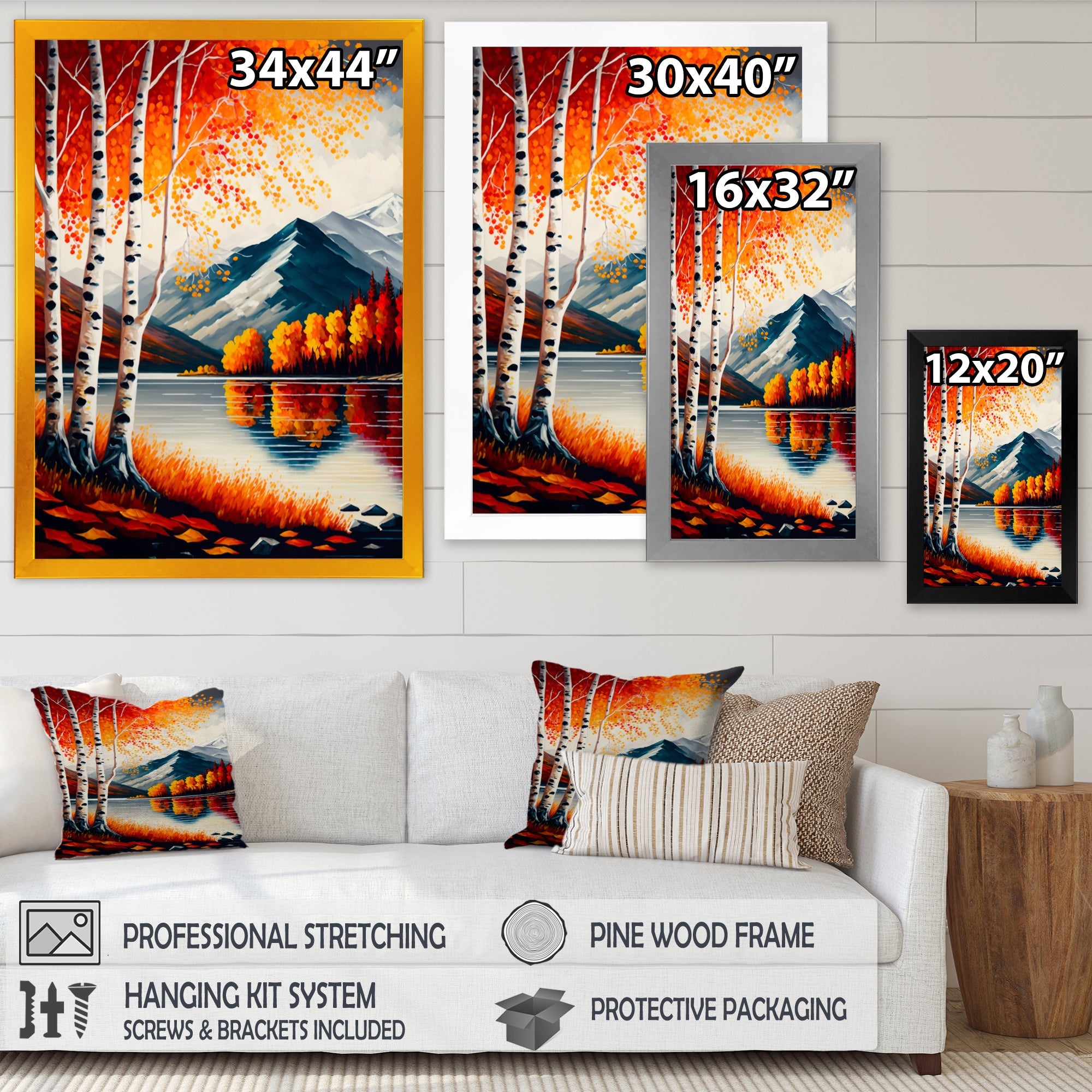 Red And Orange Birch Trees By The Lake VI