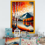 Red And Orange Birch Trees By The Lake VI