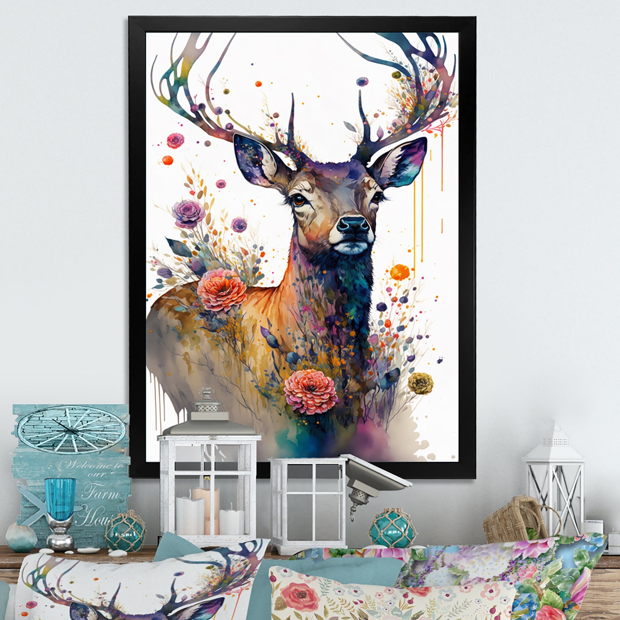 Cute Deer Floral Art I