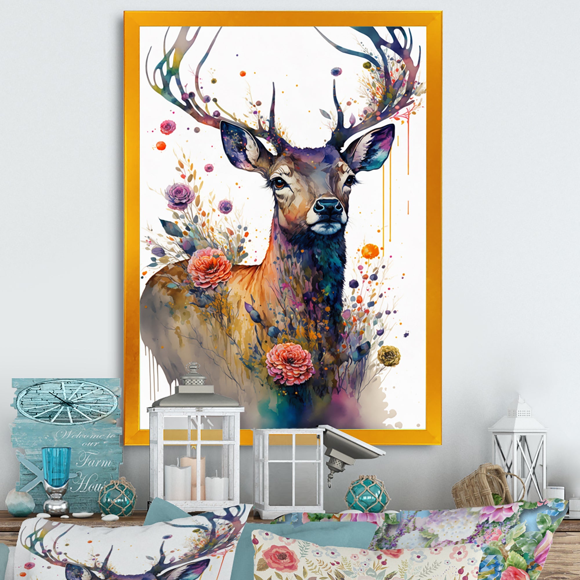 Cute Deer Floral Art I