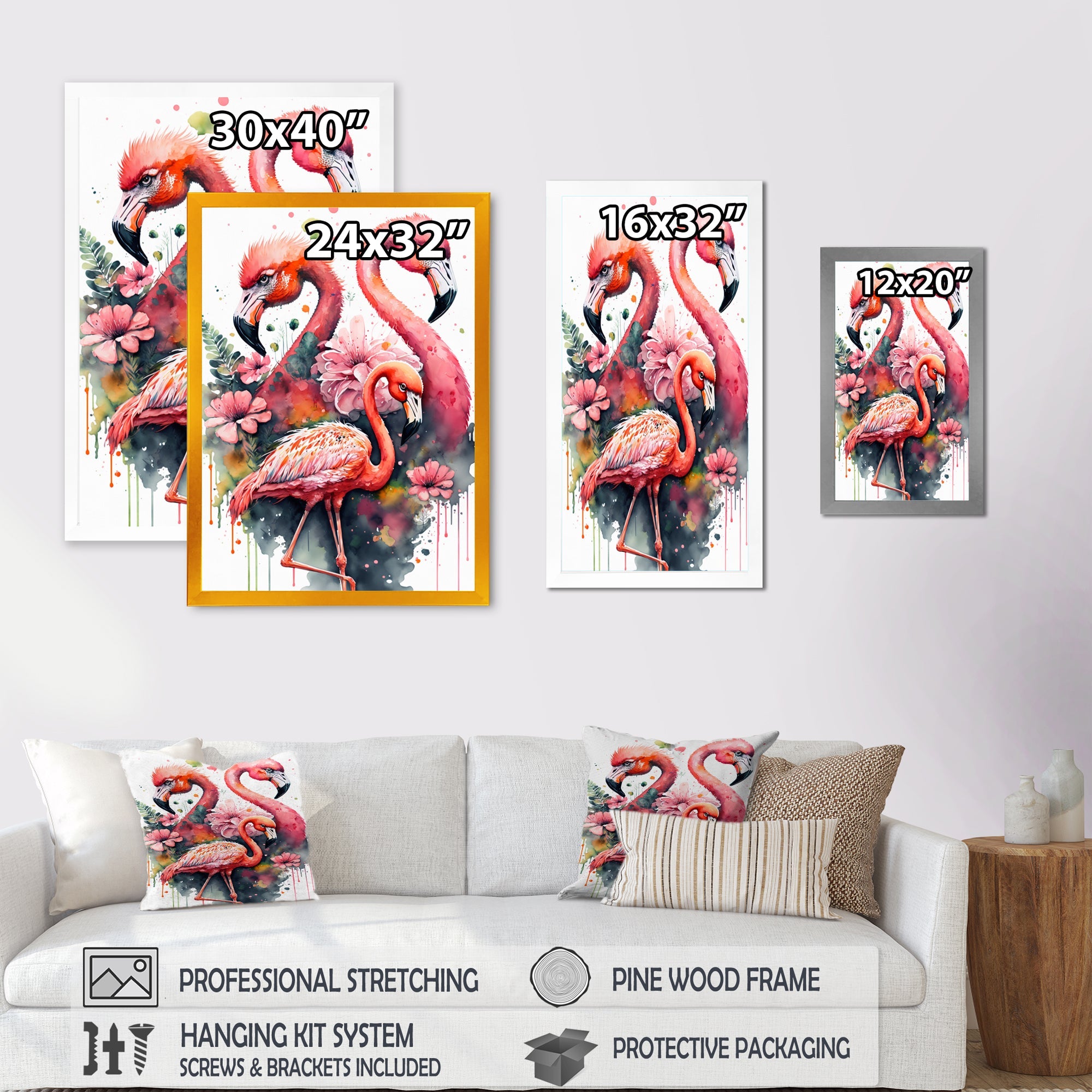 Cute Flamingos Floral Art I