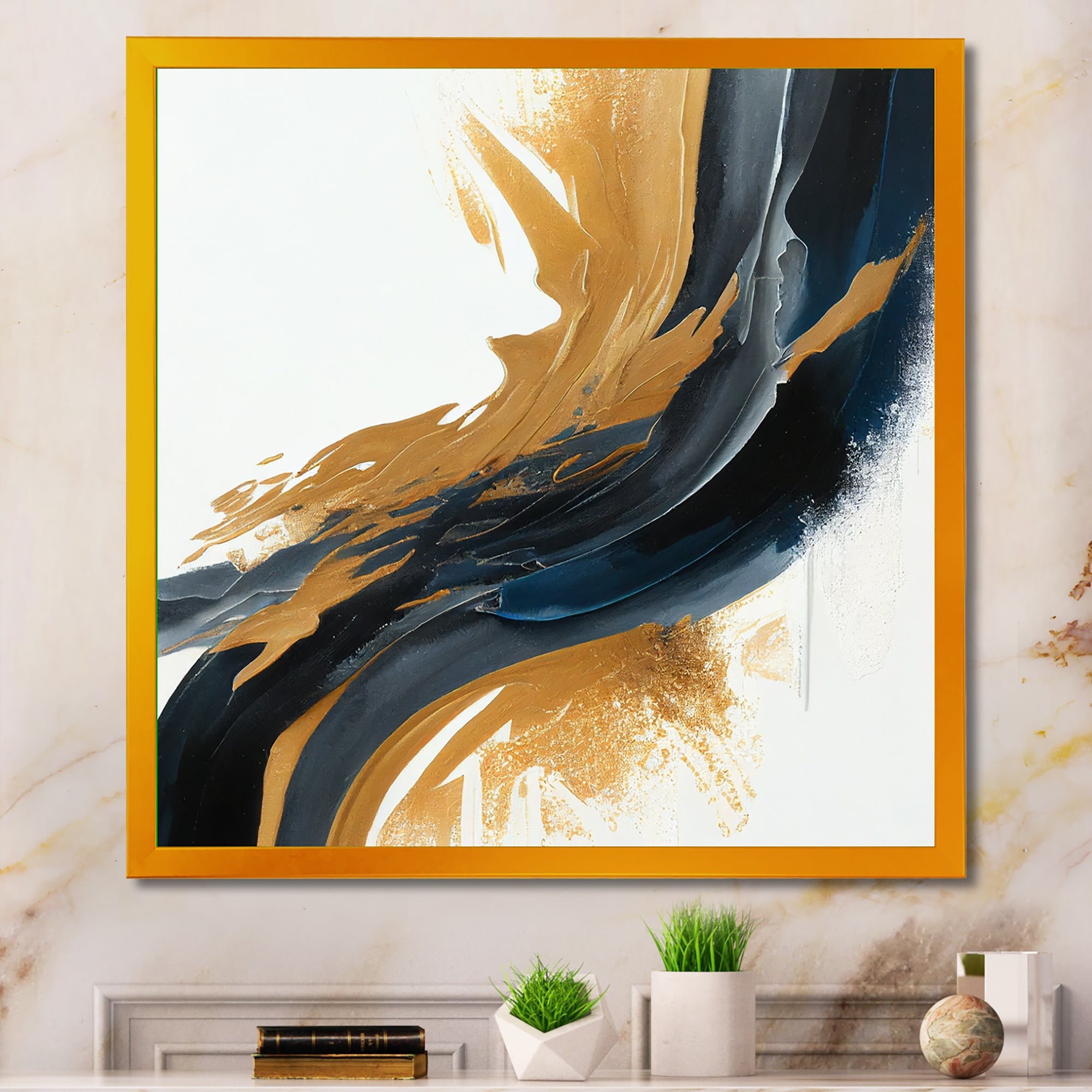 Blue And Gold Swirl Abstract II