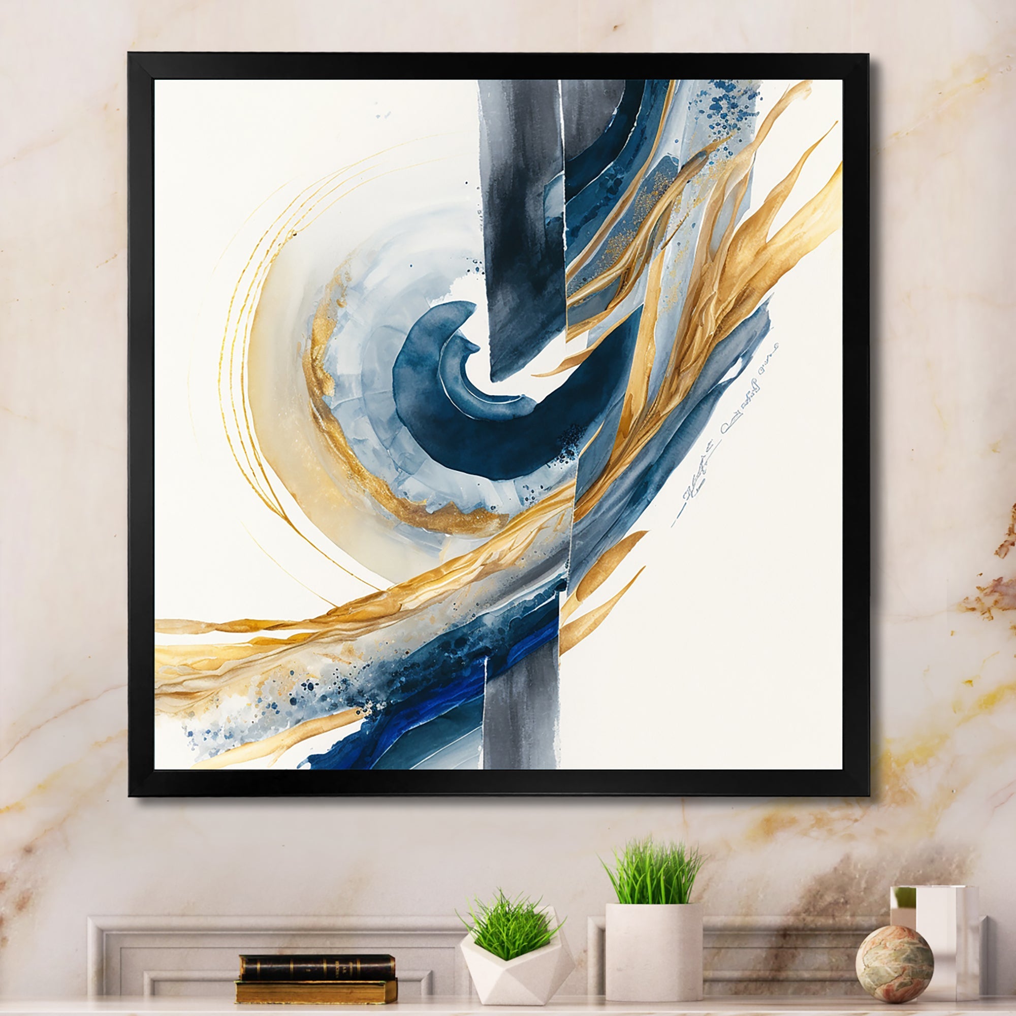 Blue And Gold Swirl Abstract V