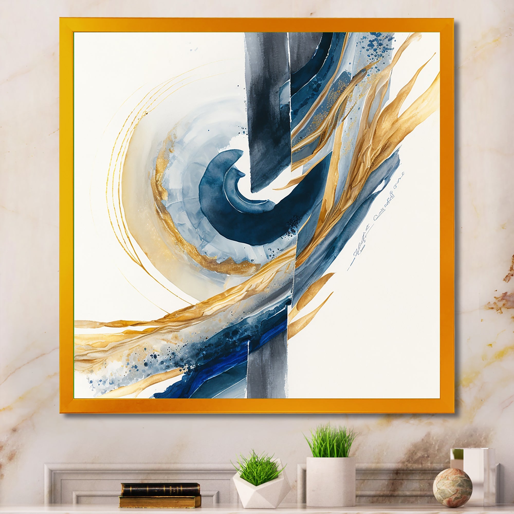 Blue And Gold Swirl Abstract V