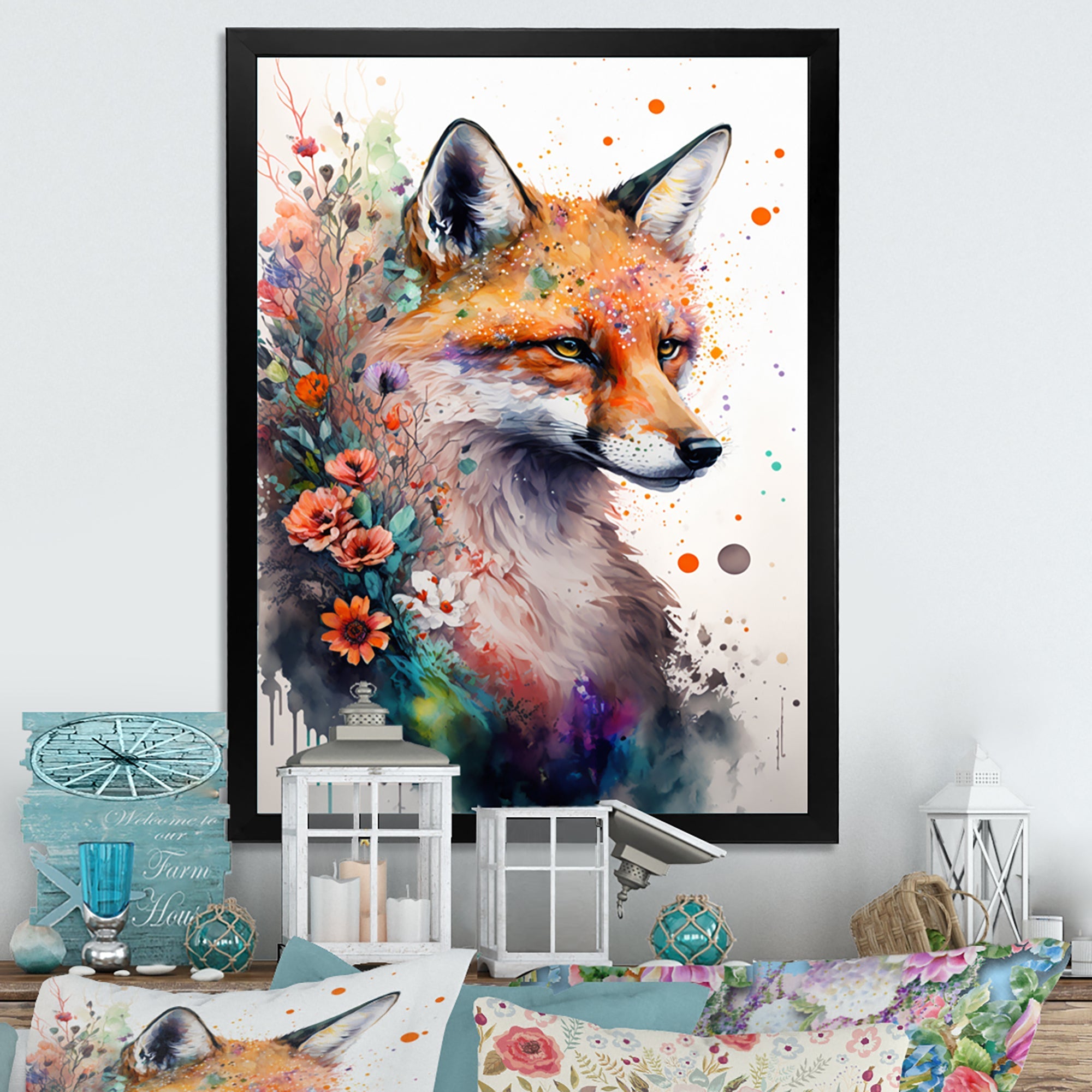 Cute Fox Floral Art I