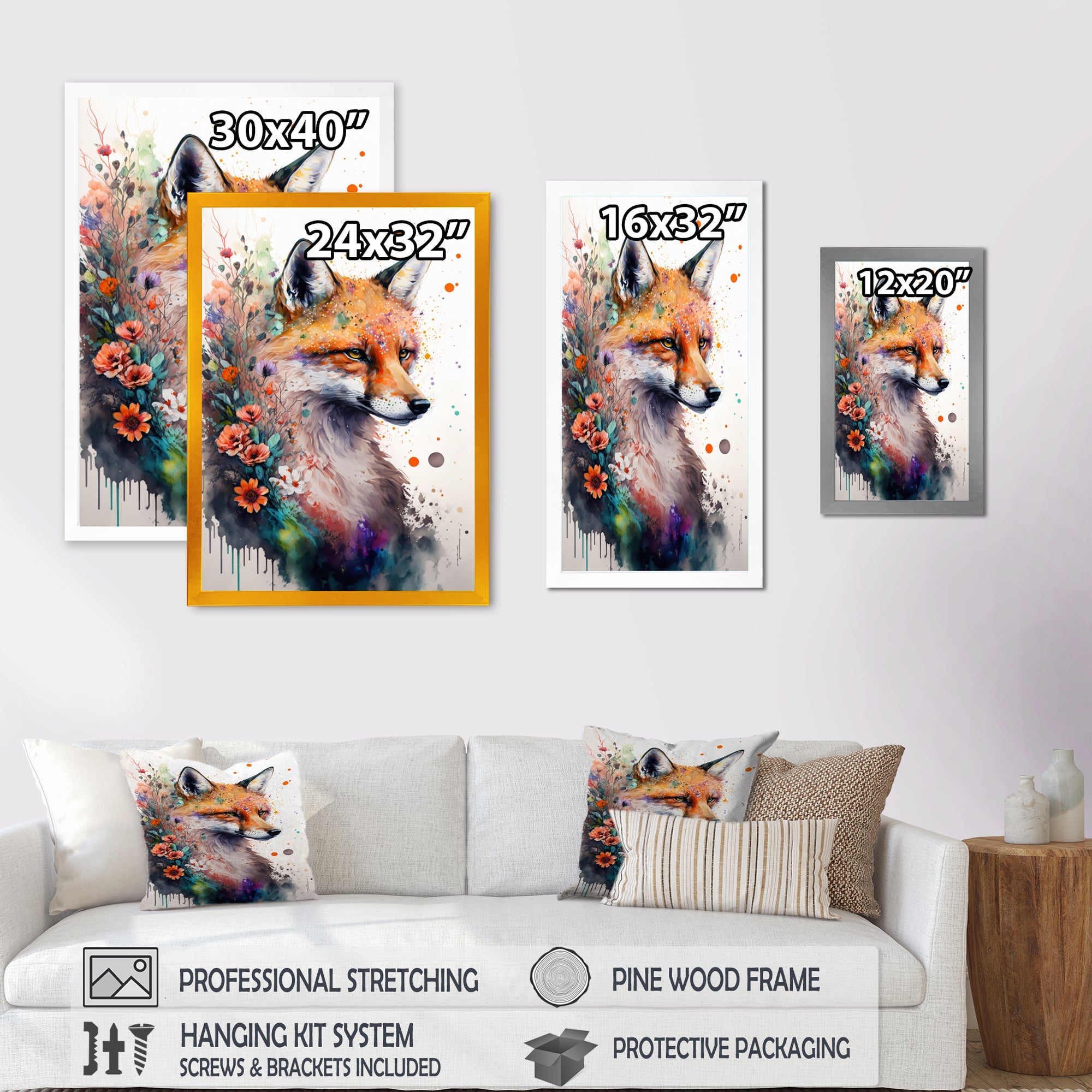 Cute Fox Floral Art I