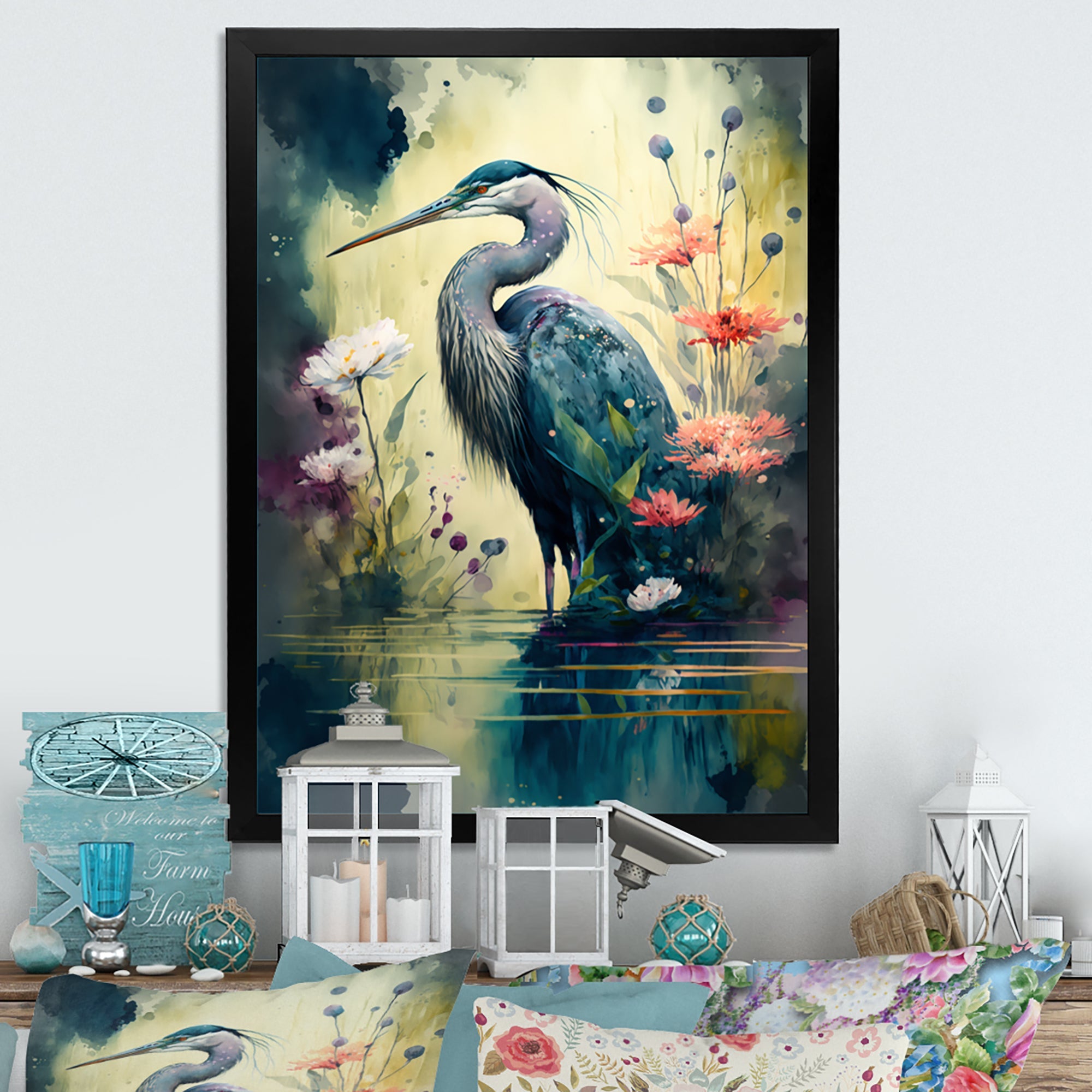 Cute Heron Floral Art I