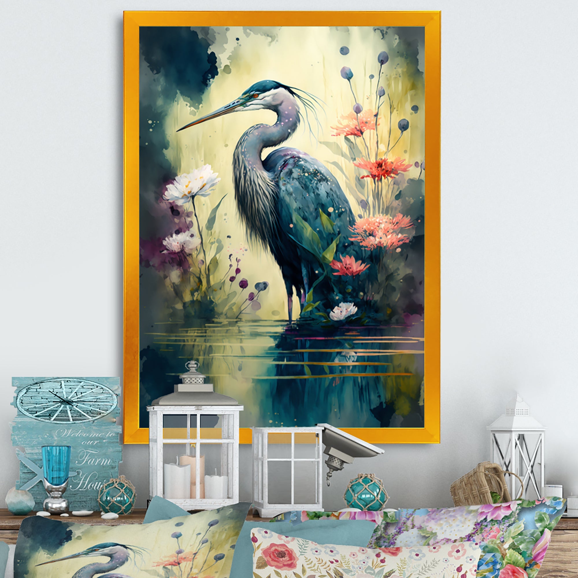 Cute Heron Floral Art I