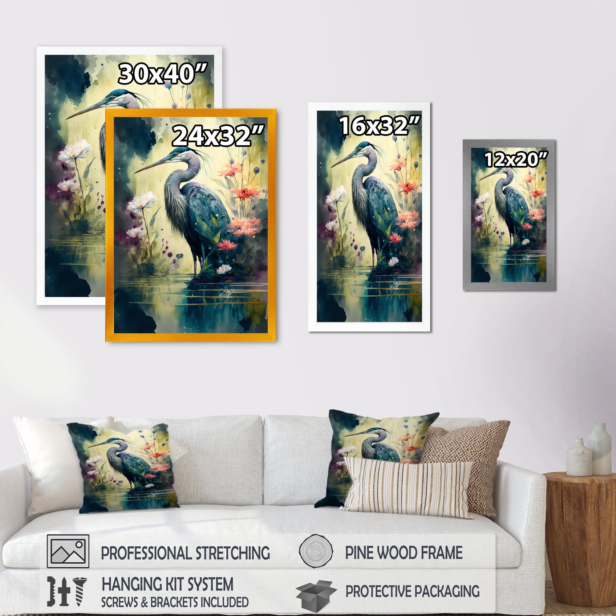 Cute Heron Floral Art I