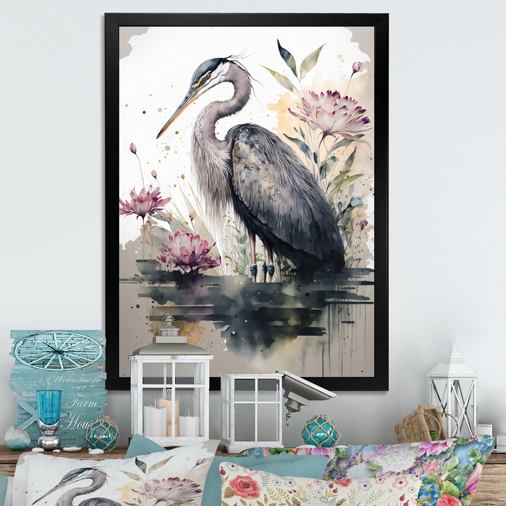Cute Heron Floral Art III