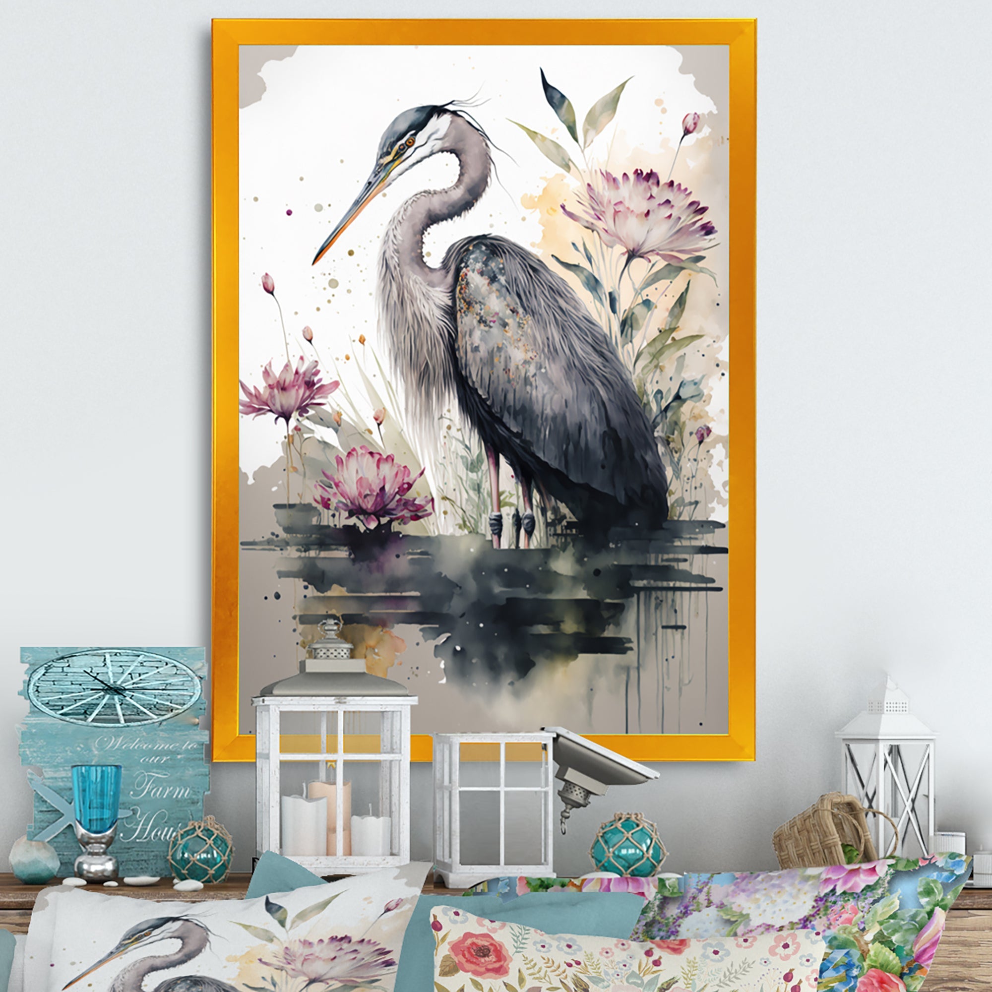 Cute Heron Floral Art III