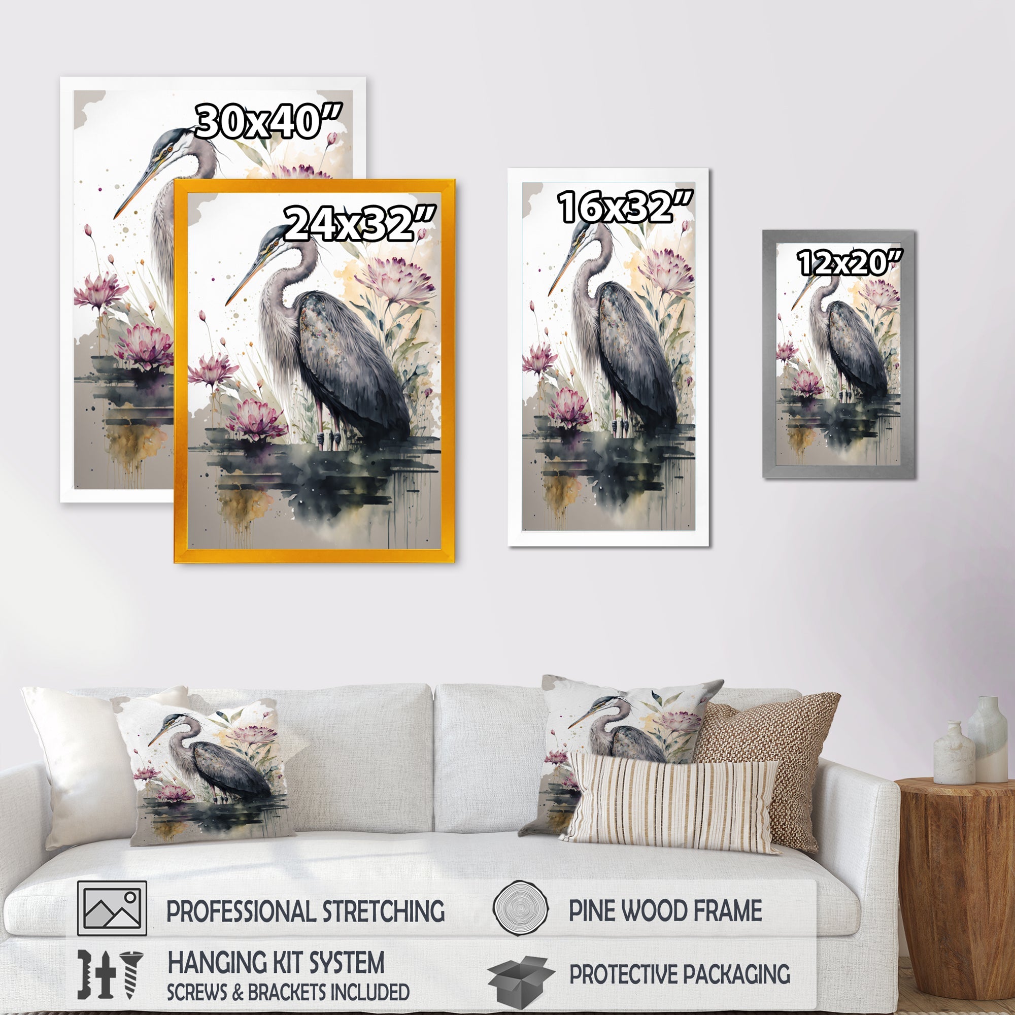 Cute Heron Floral Art III