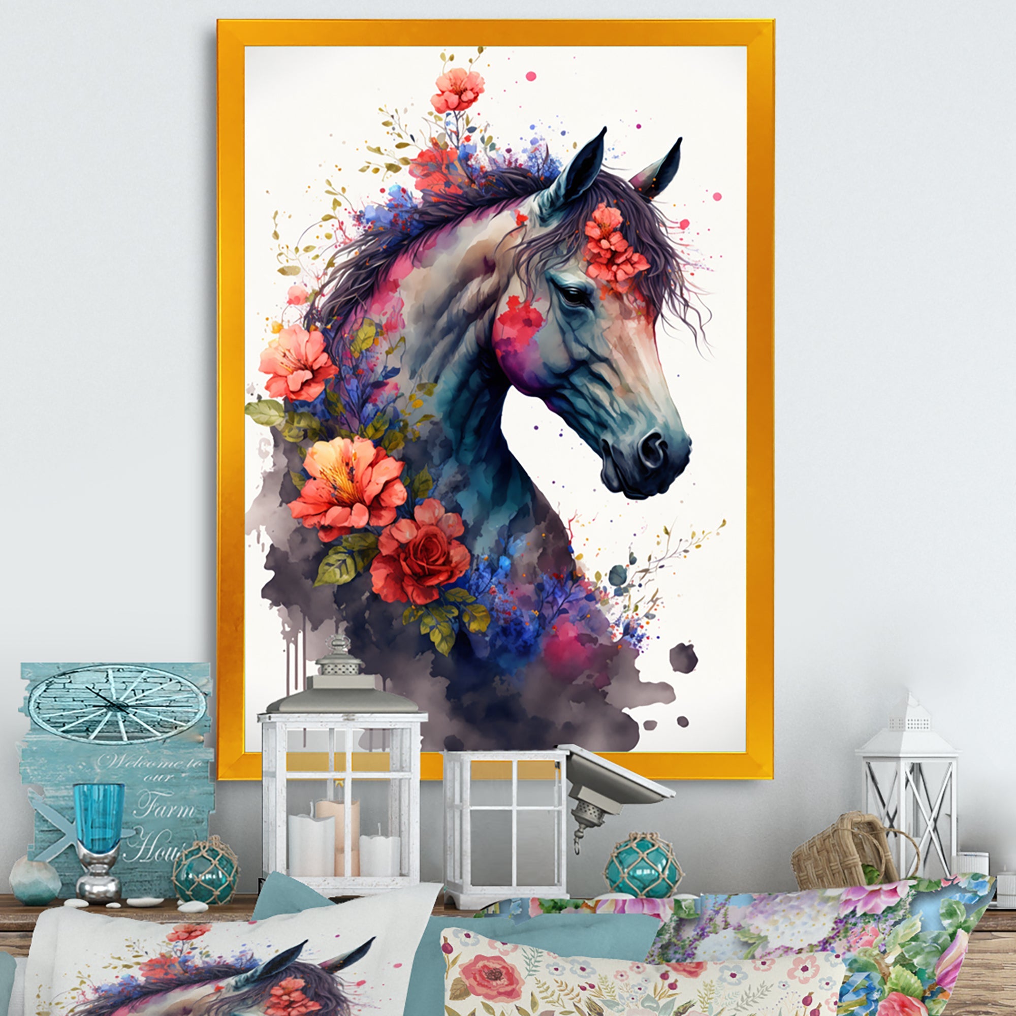 Cute Horse Floral Art I
